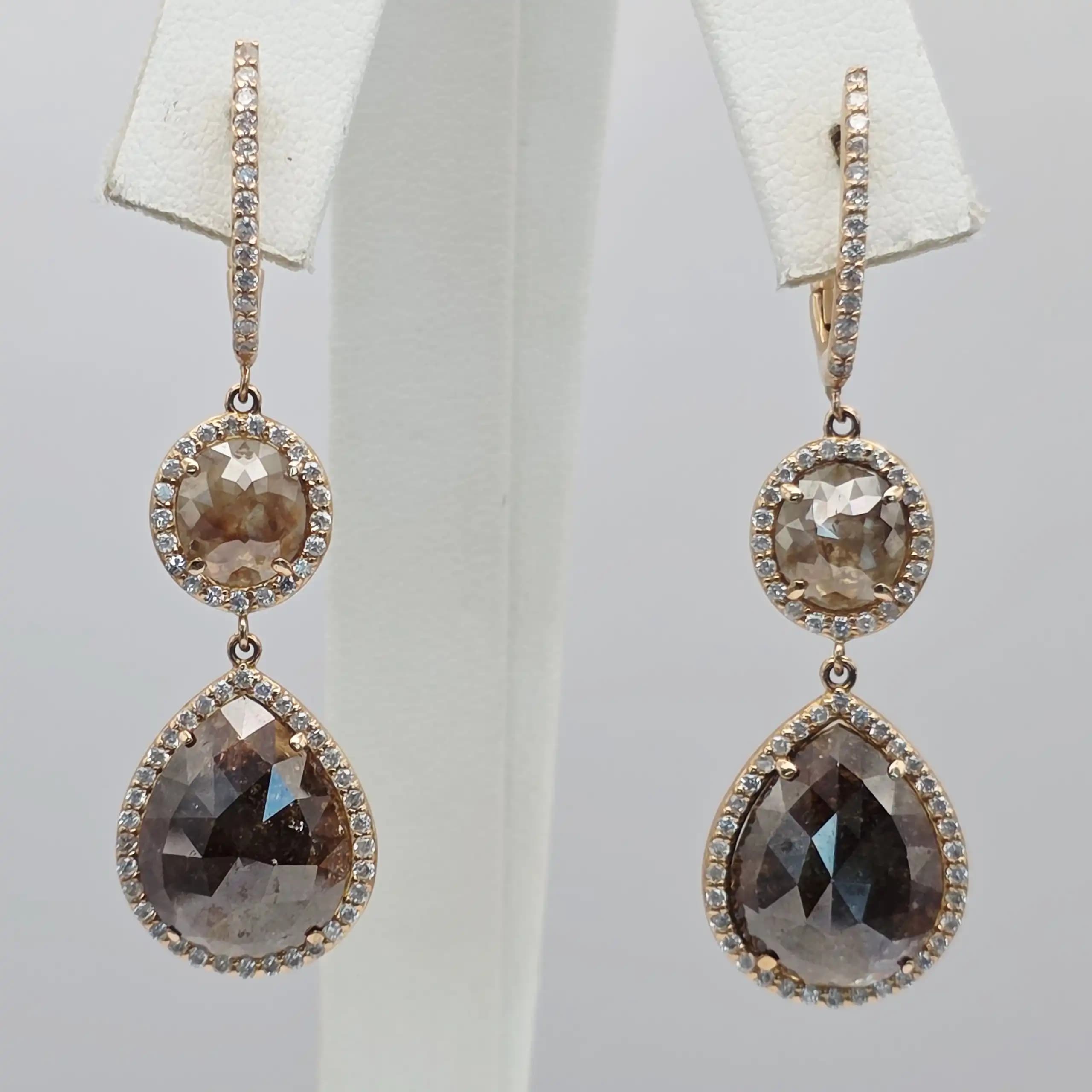 15.02 cts natural diamond slice double drop earrings in 14K rose gold