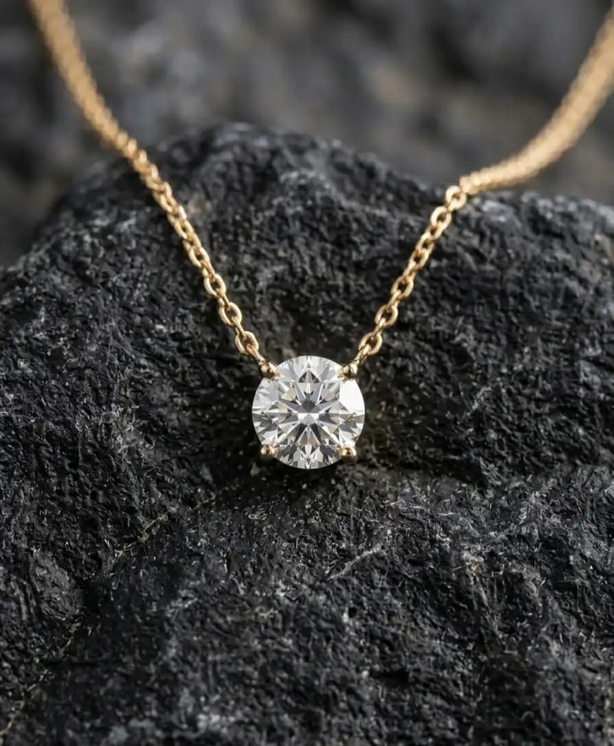 0.51 cts round natural diamond floating solitaire necklace in 14K yellow gold