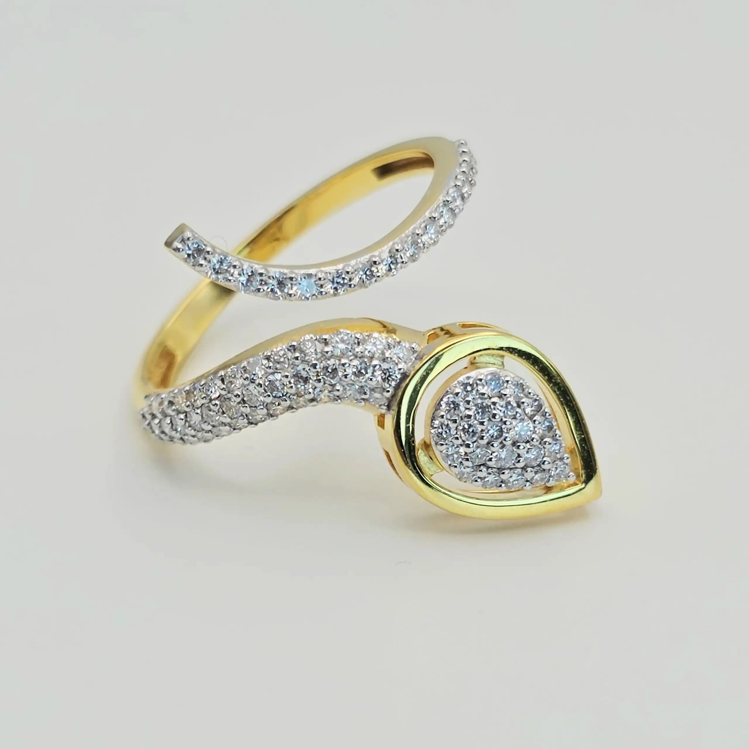 0.48 cts round natural diamond pave bypass ring in 18K two tone gold