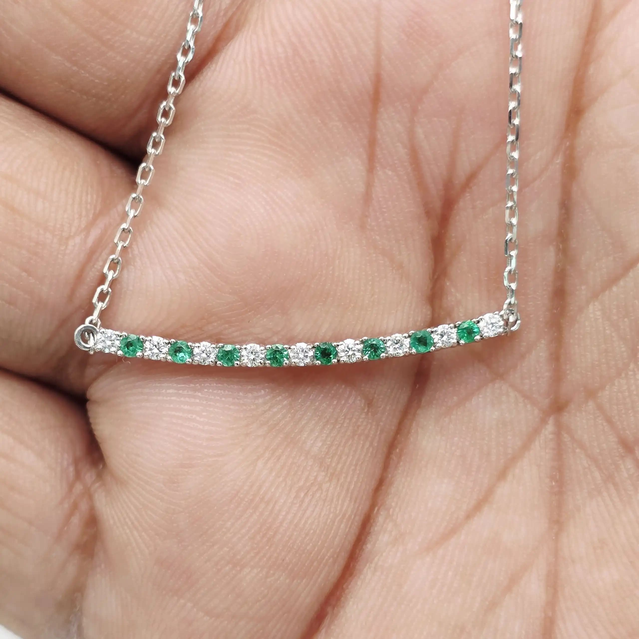 Diamond Emerald Bar Necklace