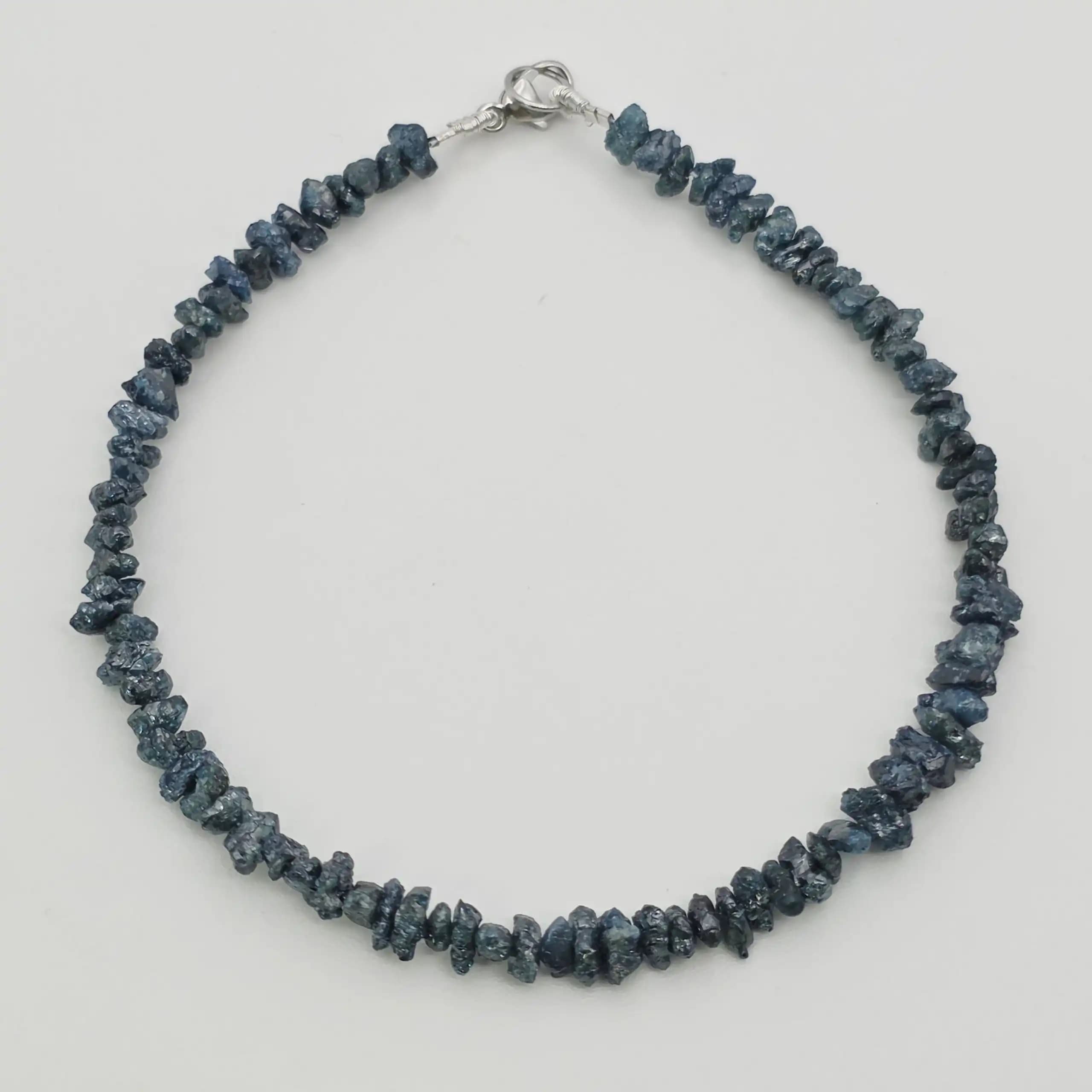 14.50 to 16.50 cts raw natural blue diamond chip bracelet in 14K white gold