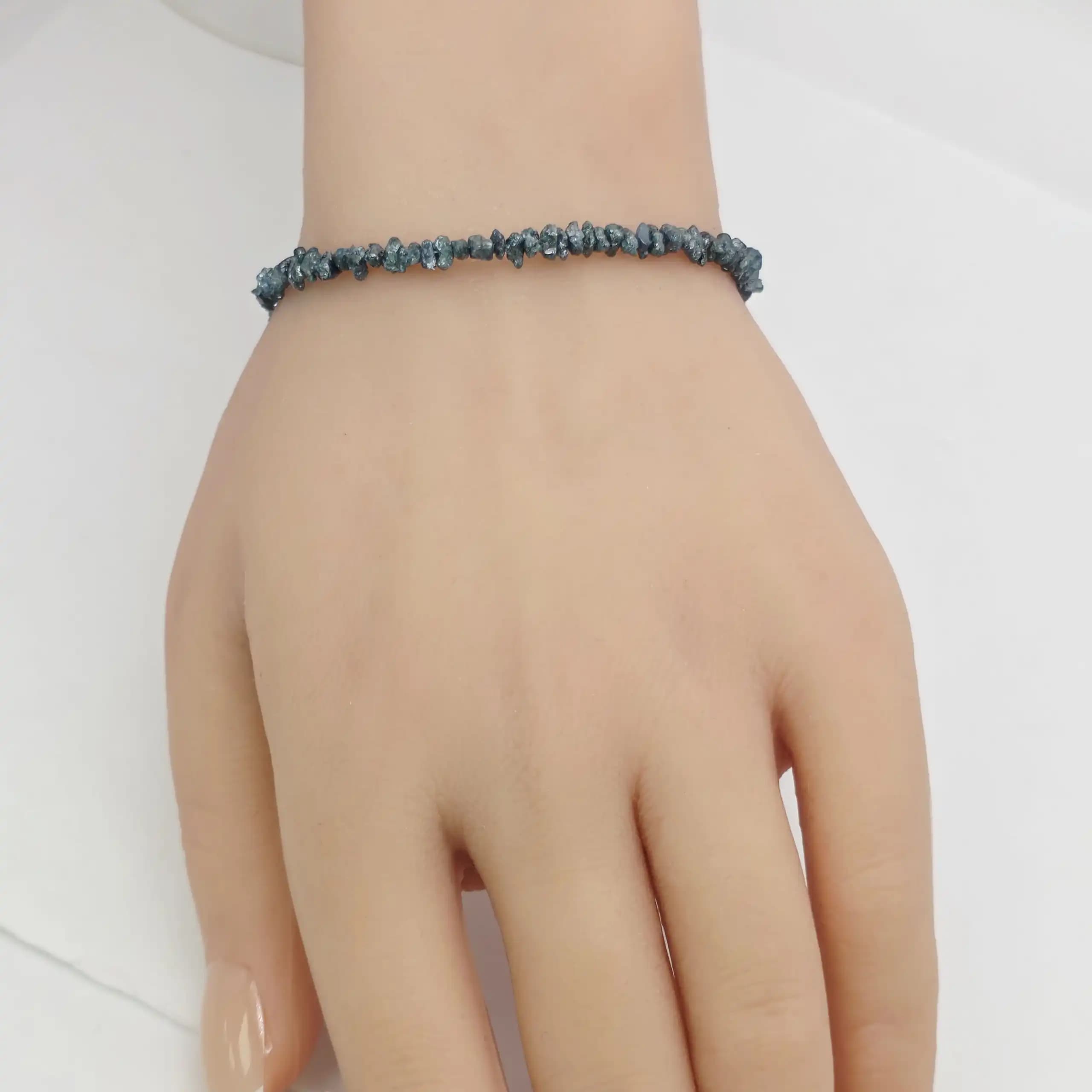 14.50 to 16.50 cts raw natural blue diamond chip bracelet in 14K white gold