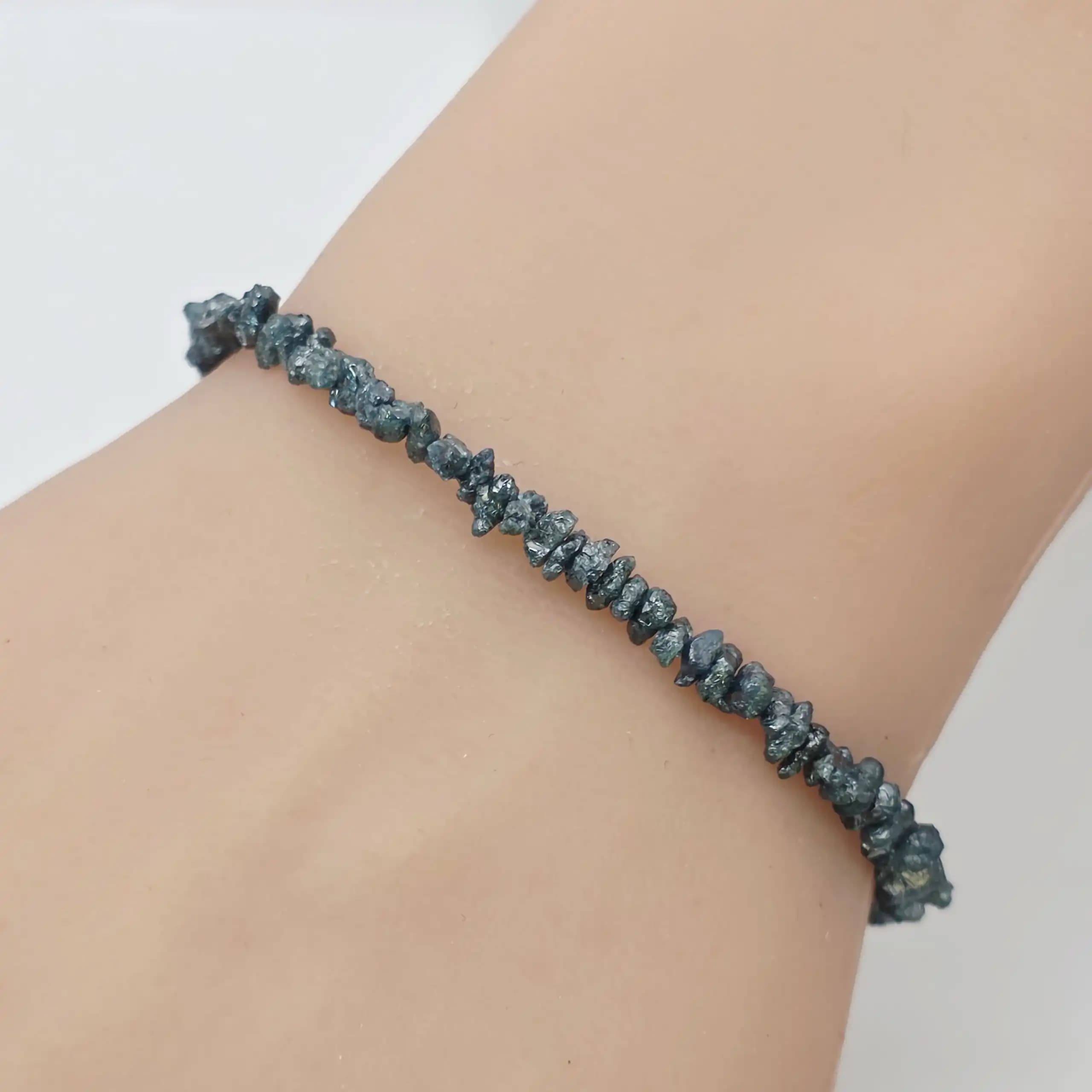 14.50 to 16.50 cts raw natural blue diamond chip bracelet in 14K white gold