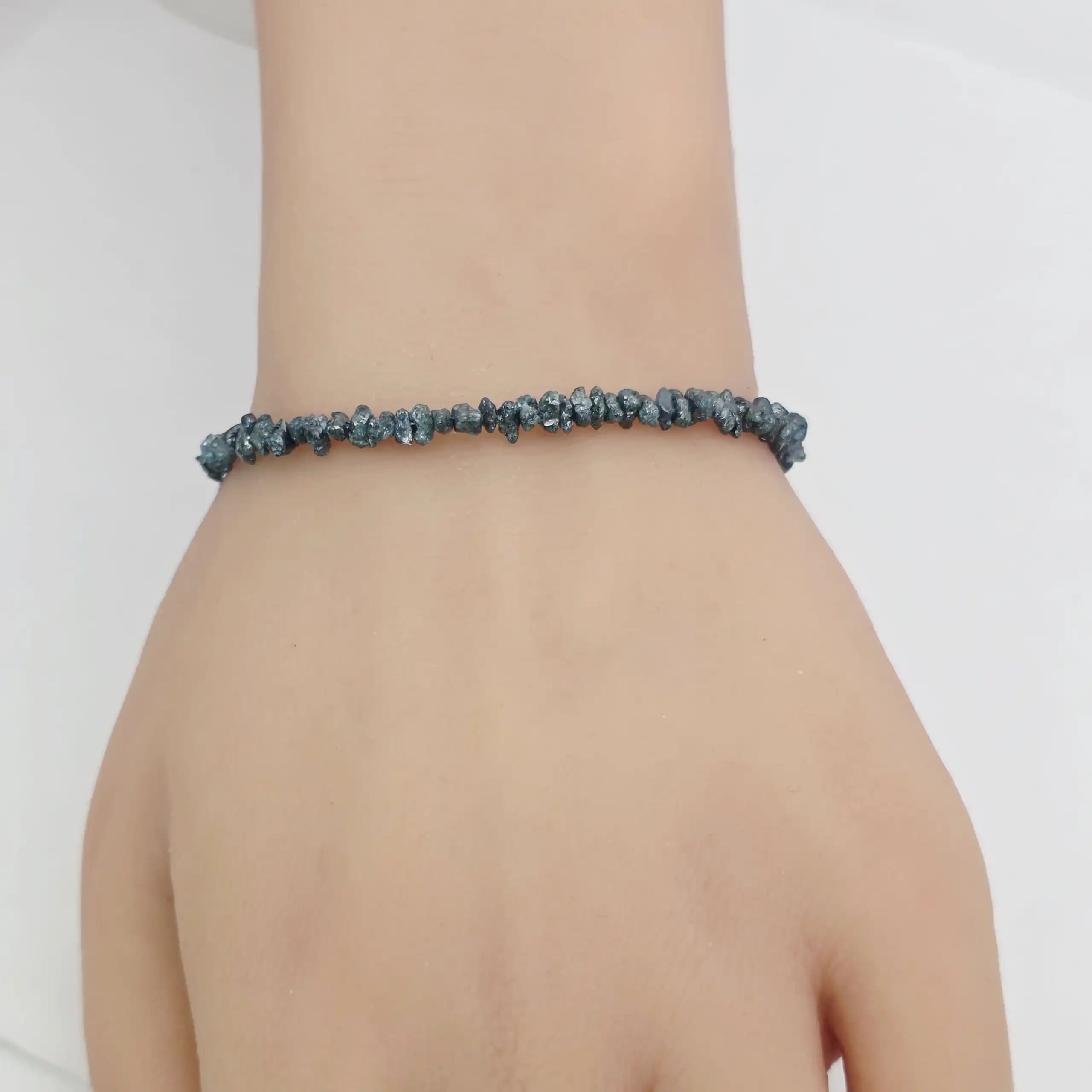17.20 to 20.00 cts raw natural blue diamond chip bracelet in 14K white gold