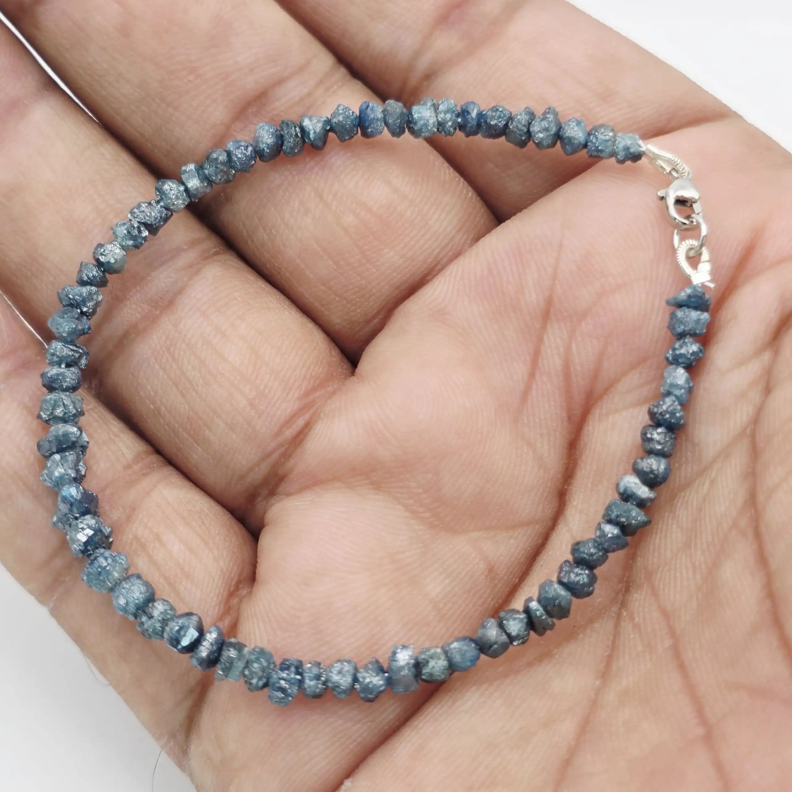 17.20 to 20.00 cts raw natural blue diamond chip bracelet in 14K white gold