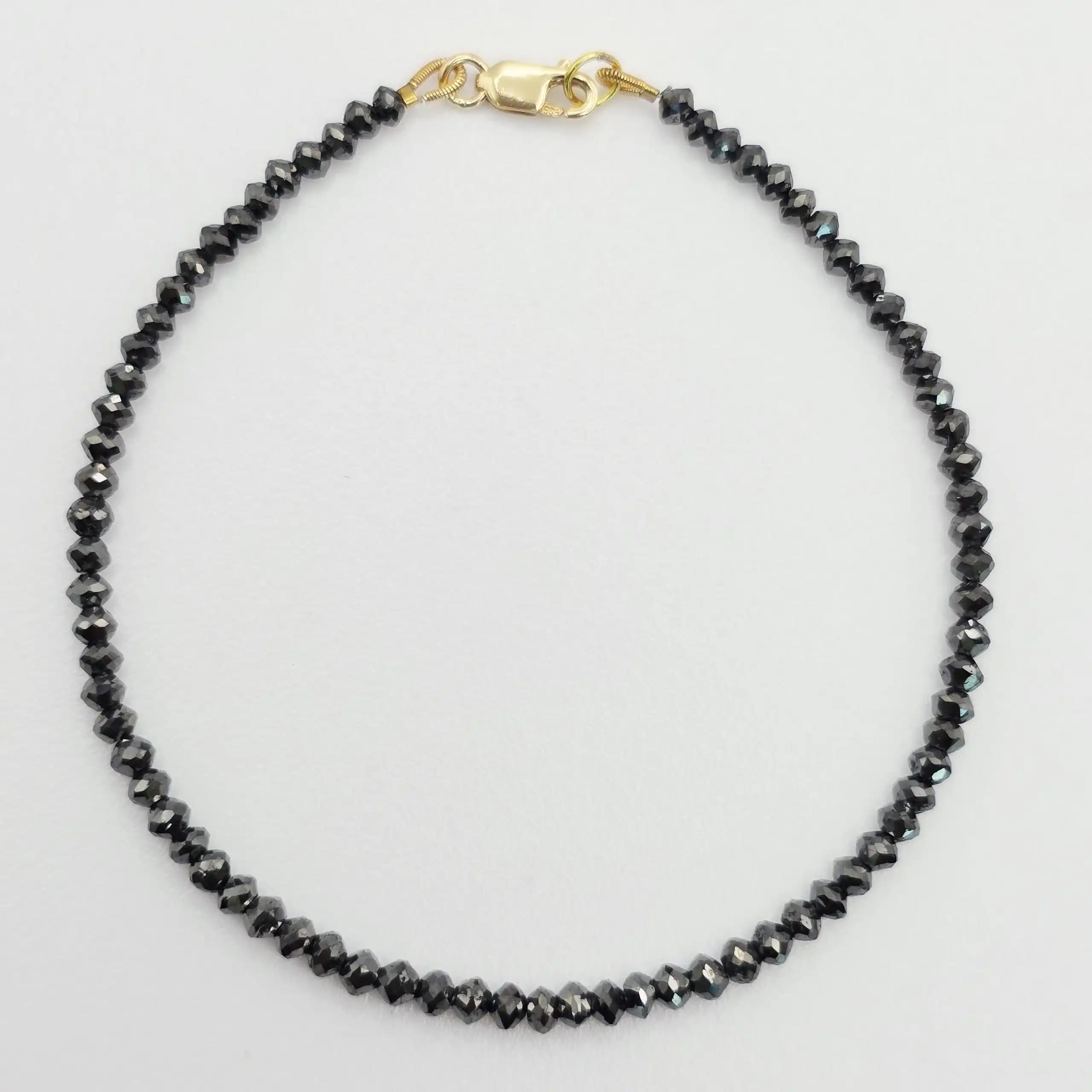 11.60 cts faceted natural black diamond bead bracelet in 14K yellow gold