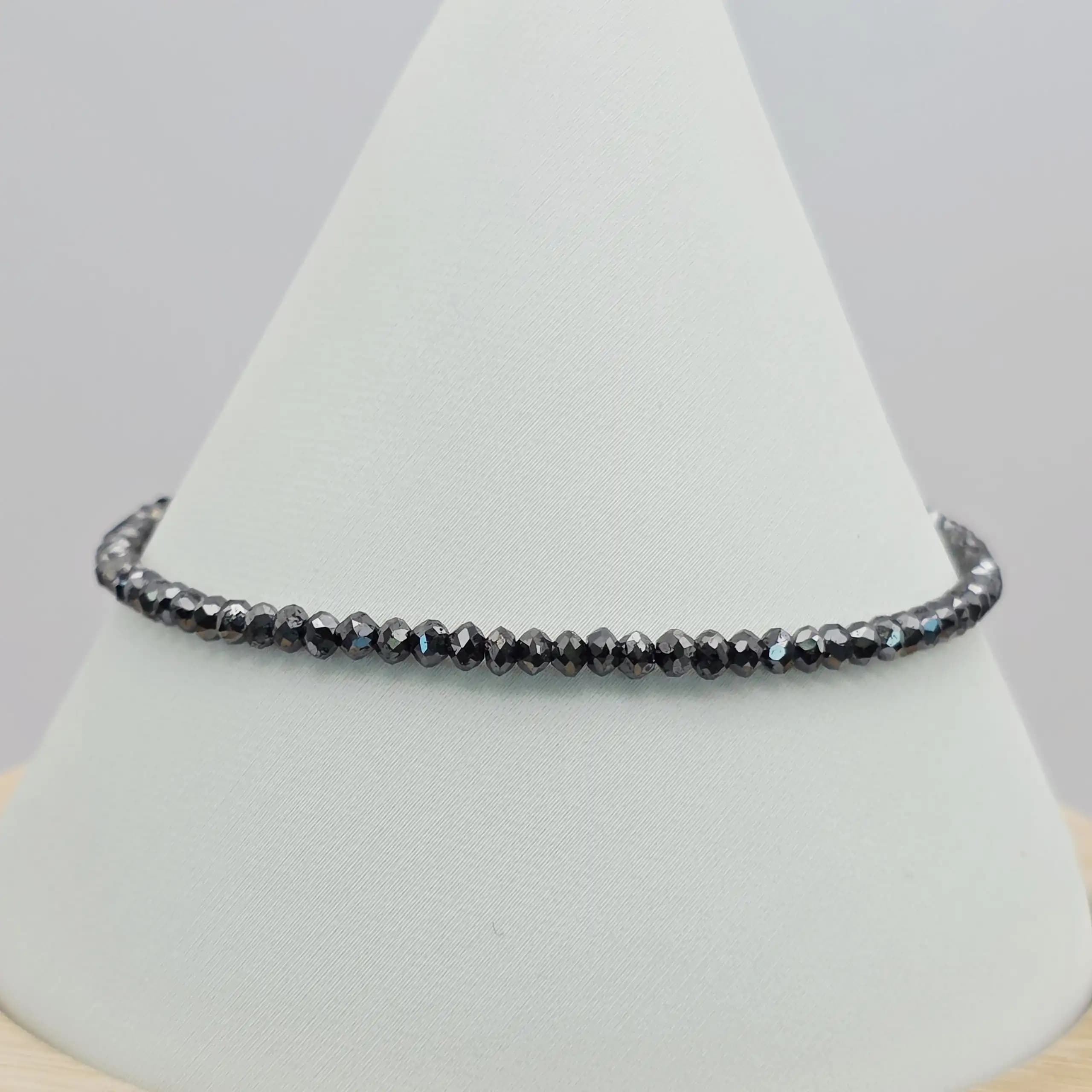 11.60 cts faceted natural black diamond bead bracelet in 14K yellow gold