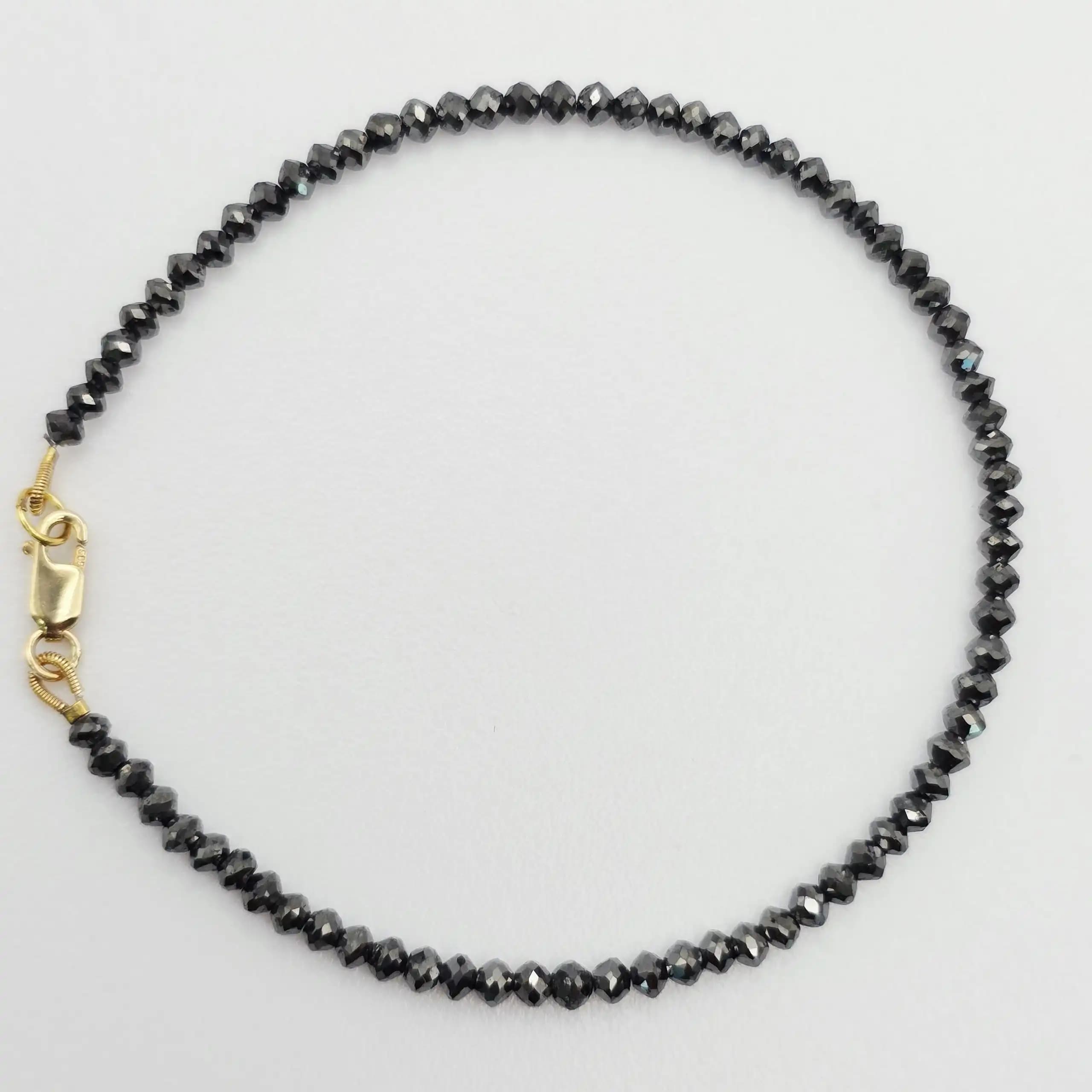 11.60 cts faceted natural black diamond bead bracelet in 14K yellow gold