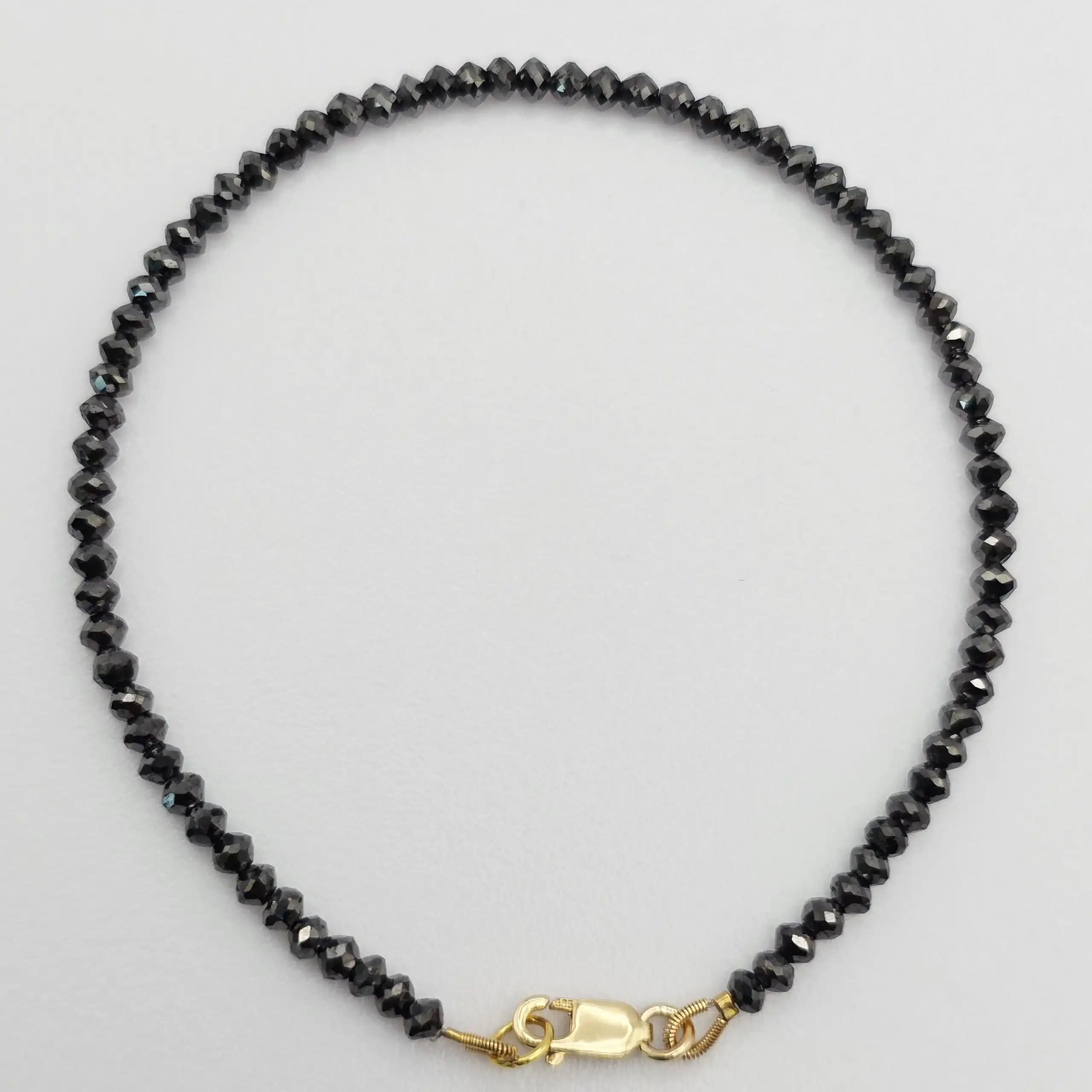 11.60 cts faceted natural black diamond bead bracelet in 14K yellow gold