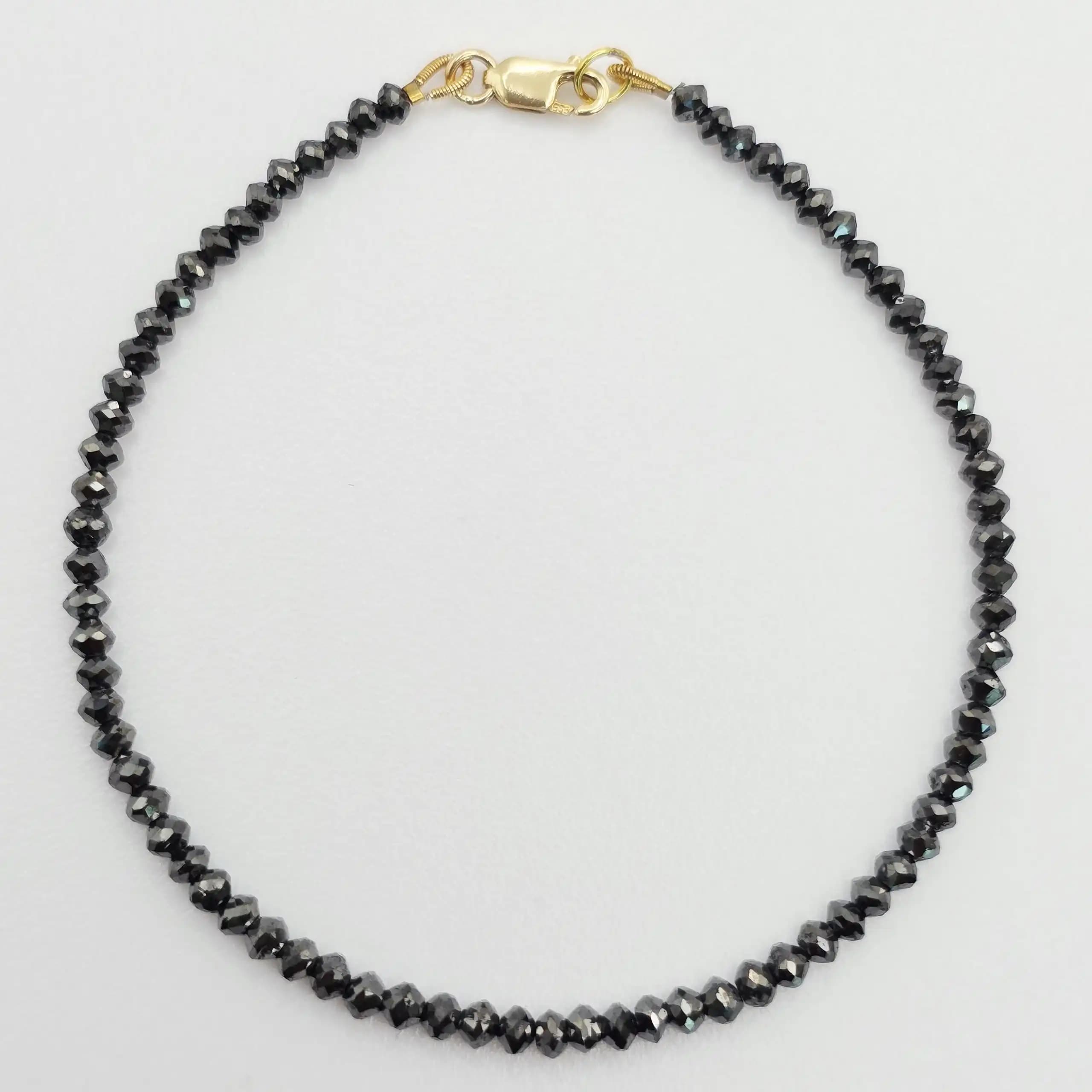 11.60 cts faceted natural black diamond bead bracelet in 14K yellow gold