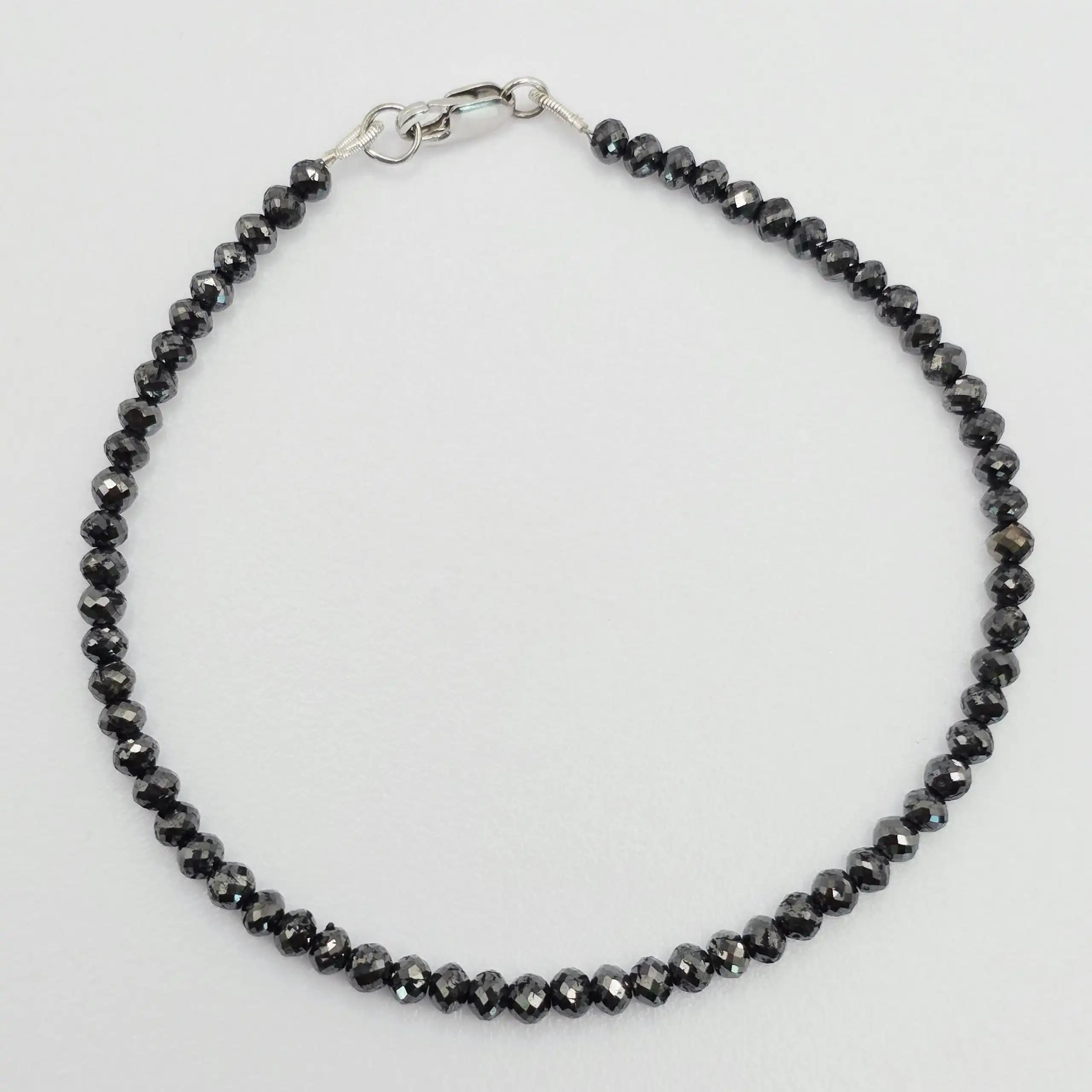 14.30 cts faceted natural black diamond bead bracelet in 14K white gold