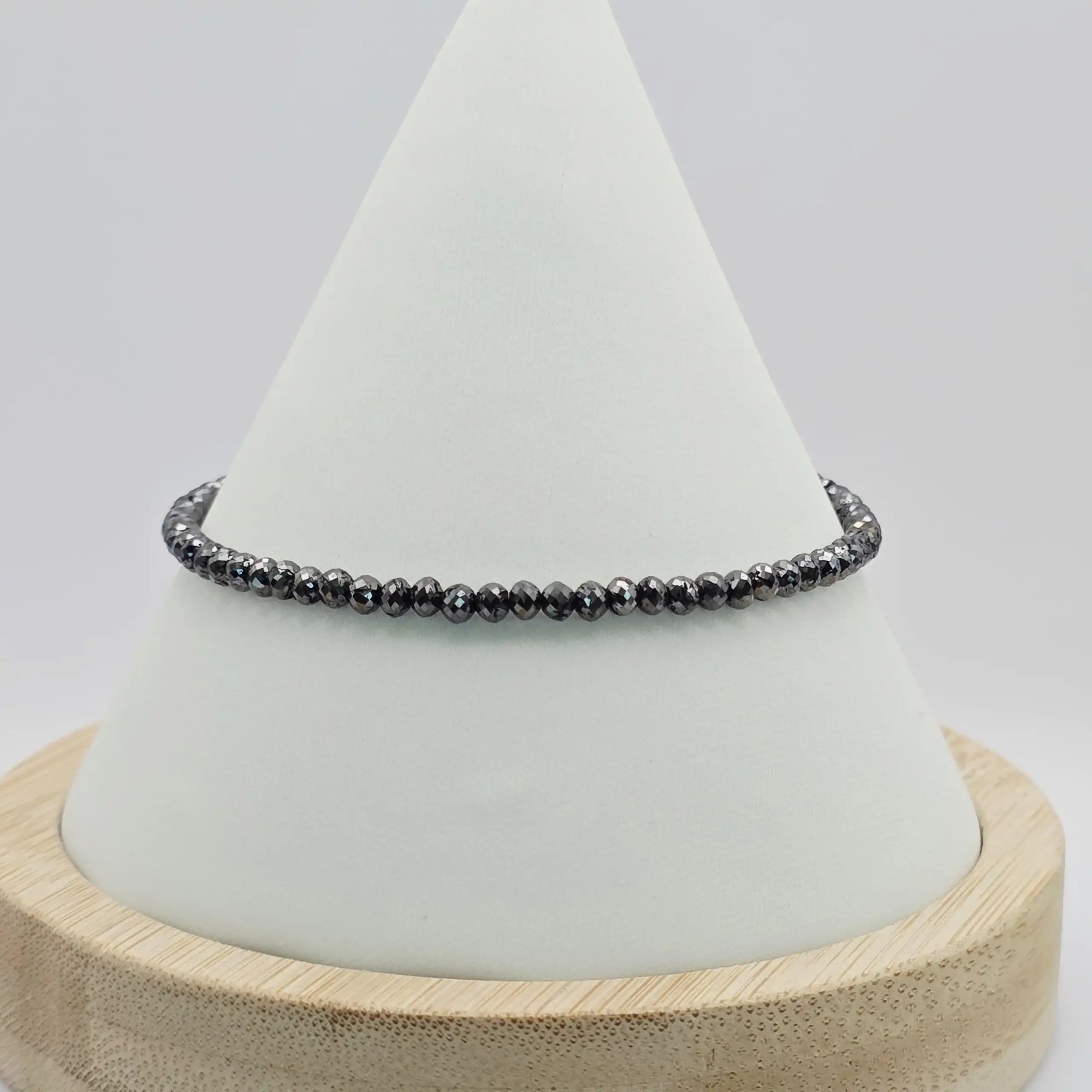 14.30 cts faceted natural black diamond bead bracelet in 14K white gold