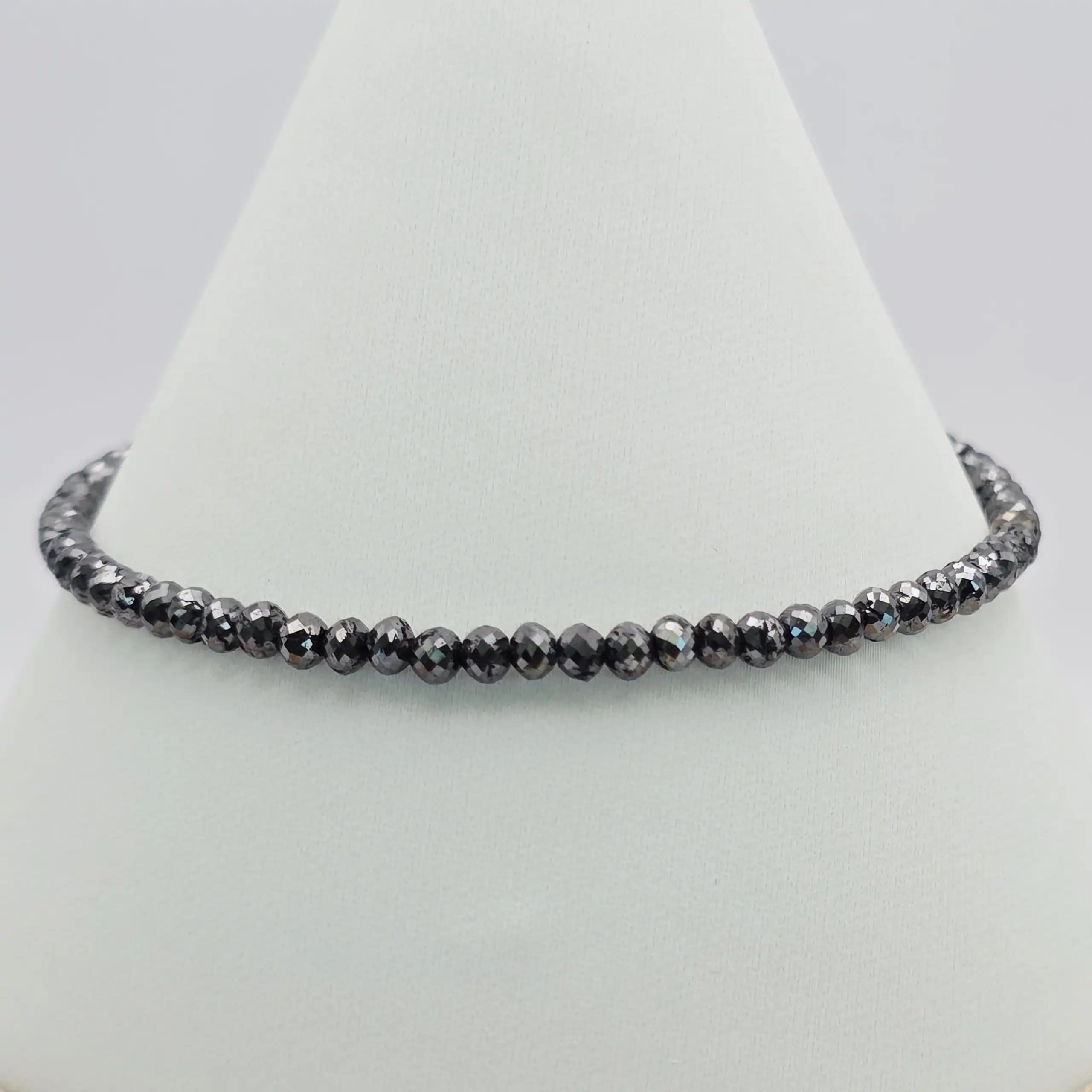 14.30 cts faceted natural black diamond bead bracelet in 14K white gold