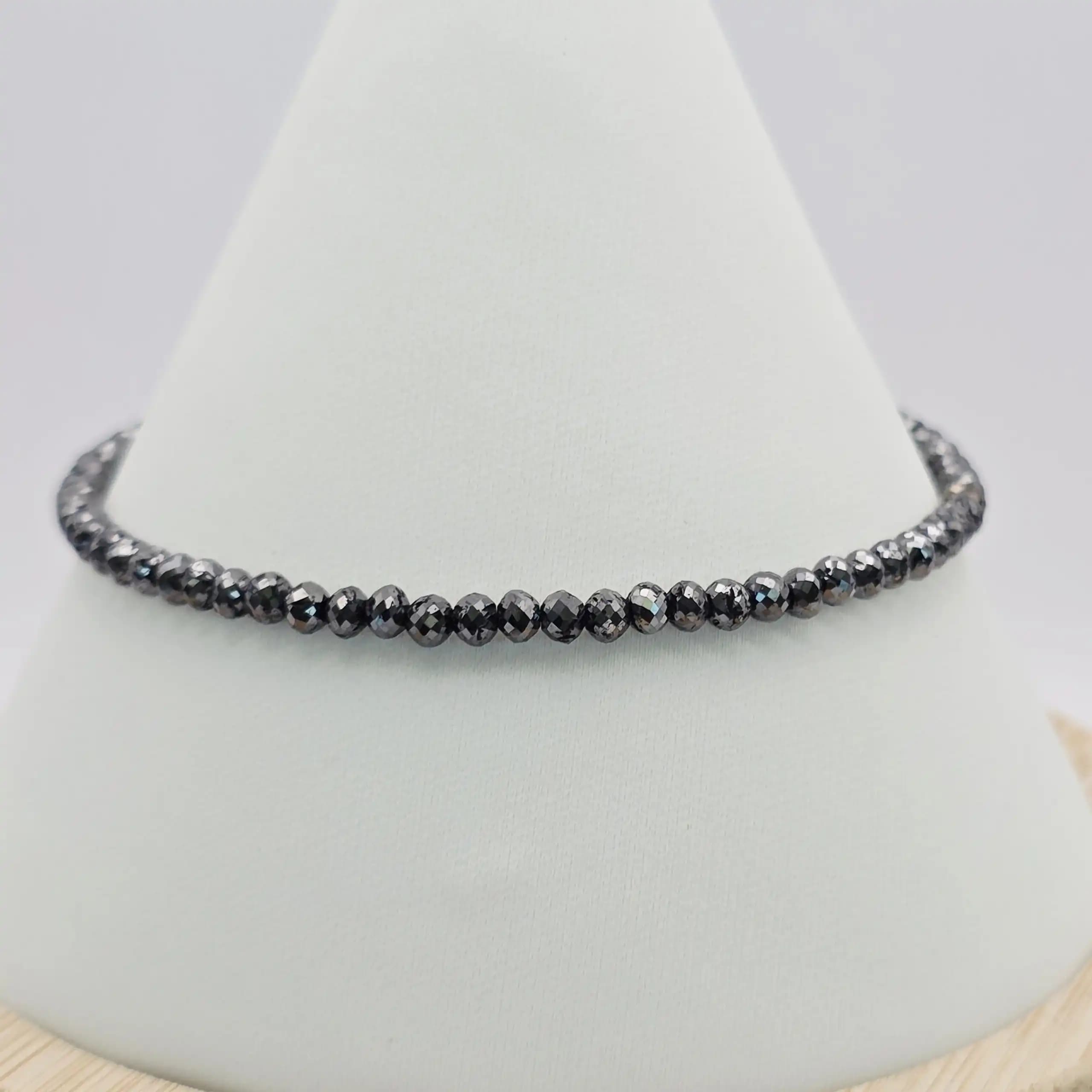 14.30 cts faceted natural black diamond bead bracelet in 14K white gold