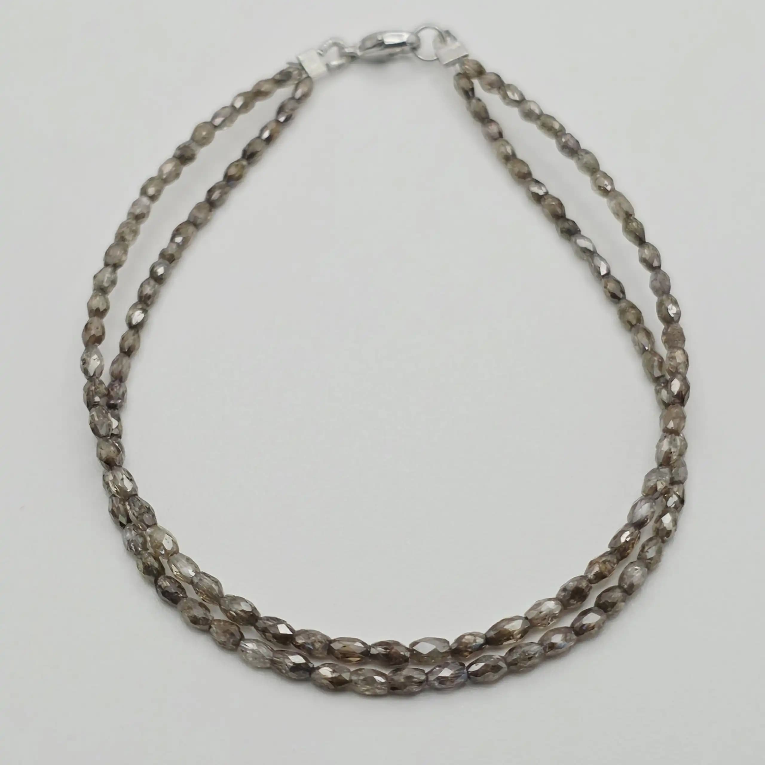 9.25 cts faceted natural champagne diamond double row bracelet in 14K white gold