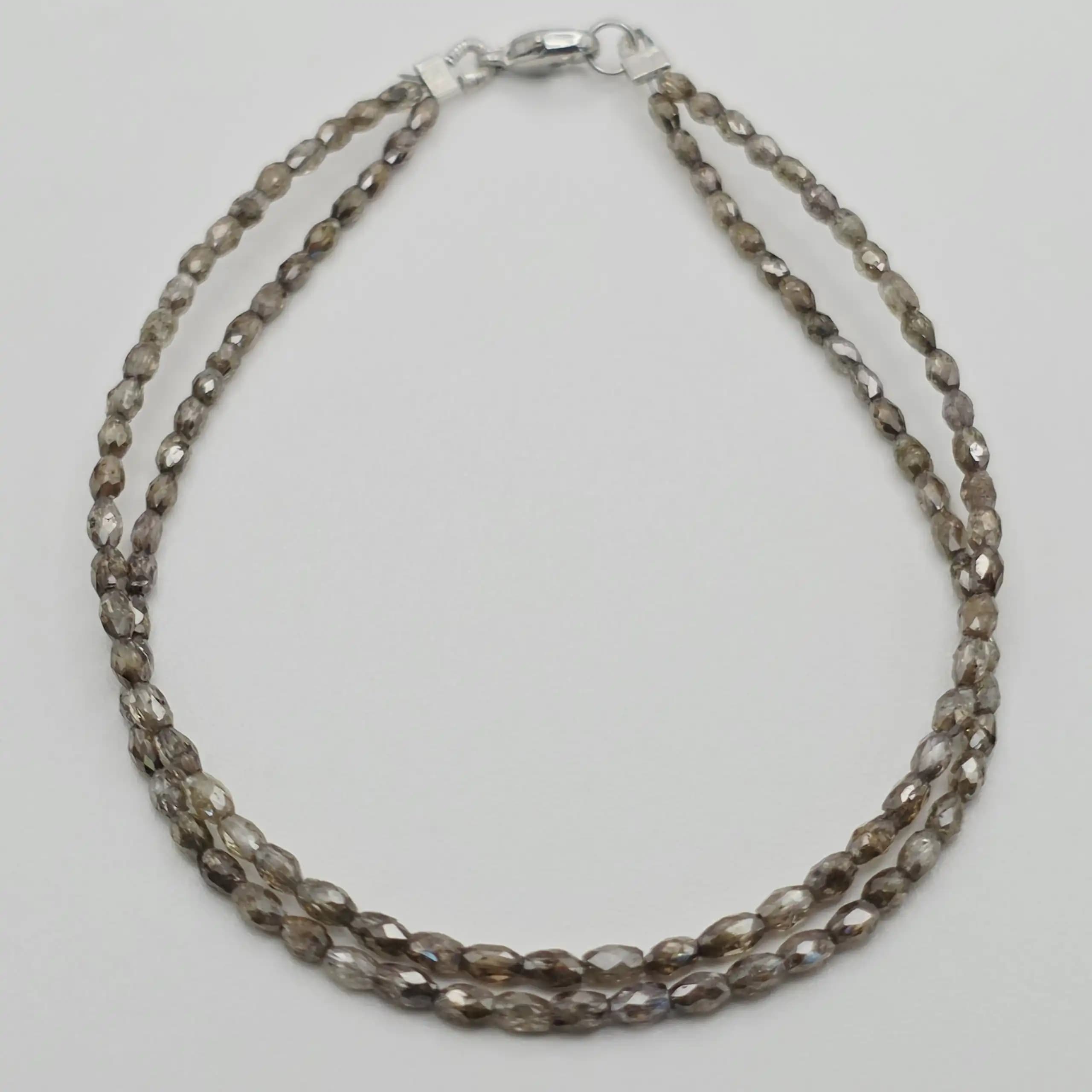 9.25 cts faceted natural champagne diamond double row bracelet in 14K white gold