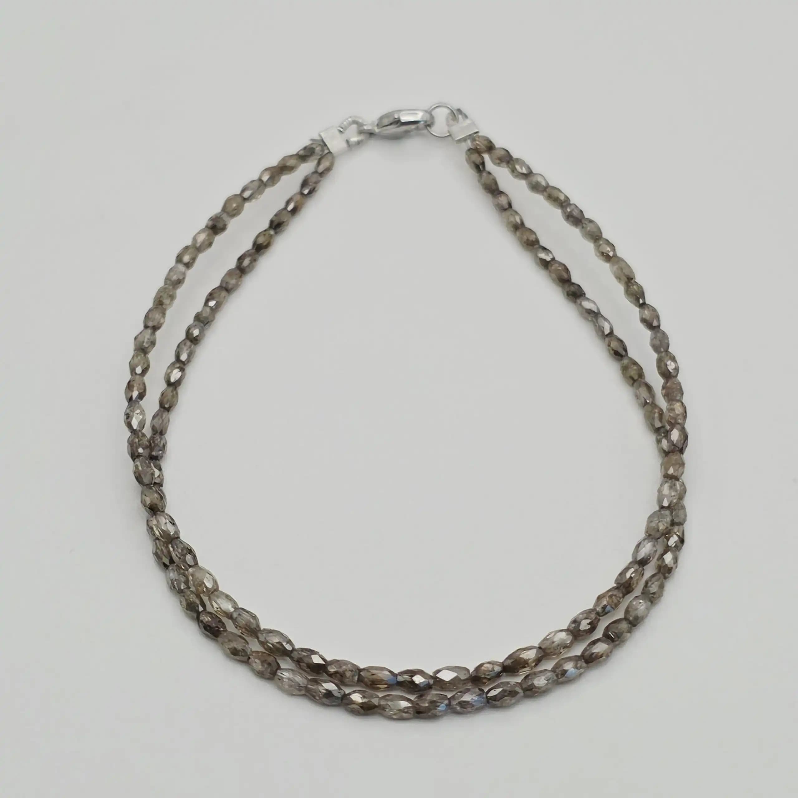 9.25 cts faceted natural champagne diamond double row bracelet in 14K white gold