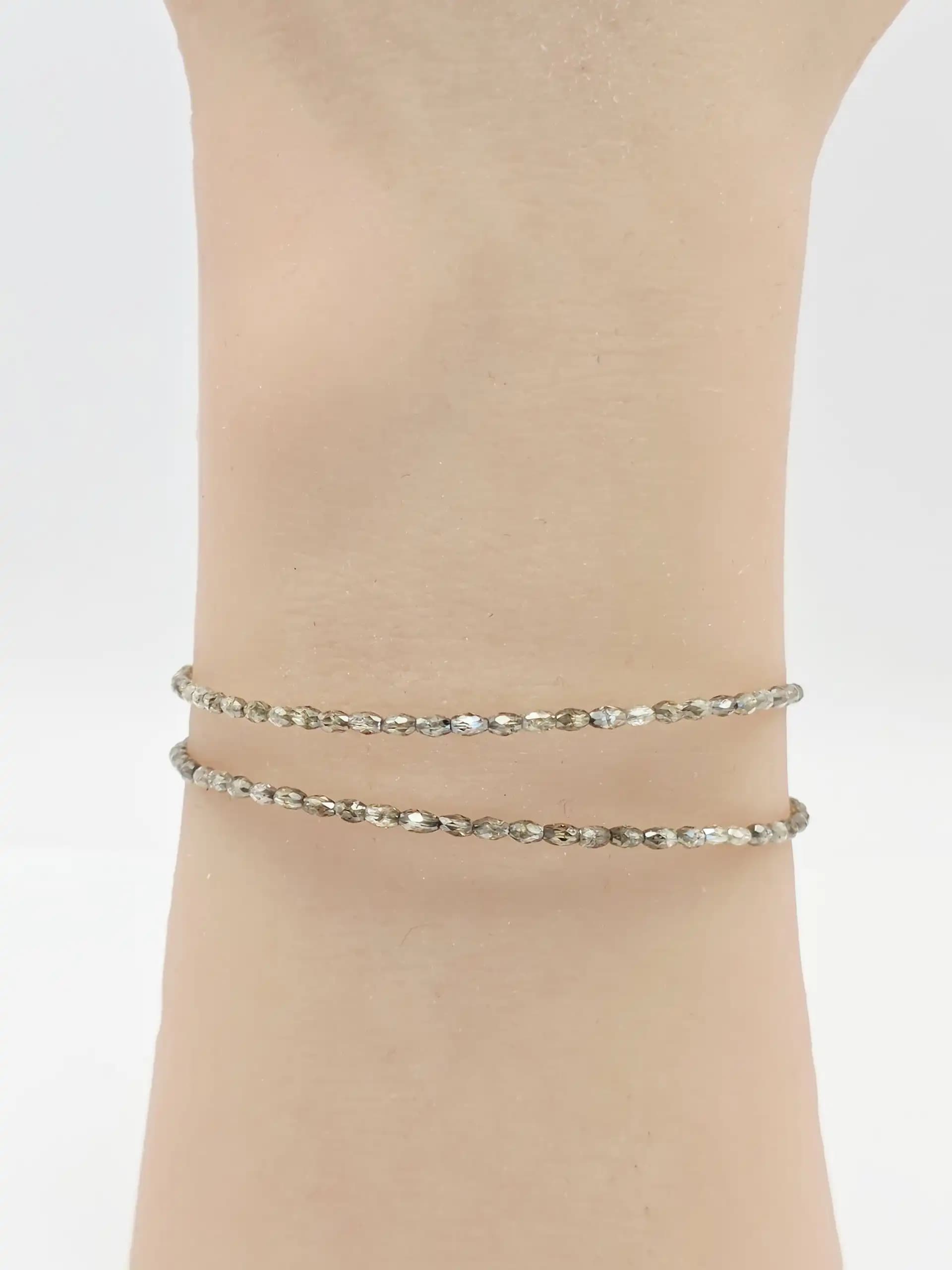 9.25 cts faceted natural champagne diamond double row bracelet in 14K white gold