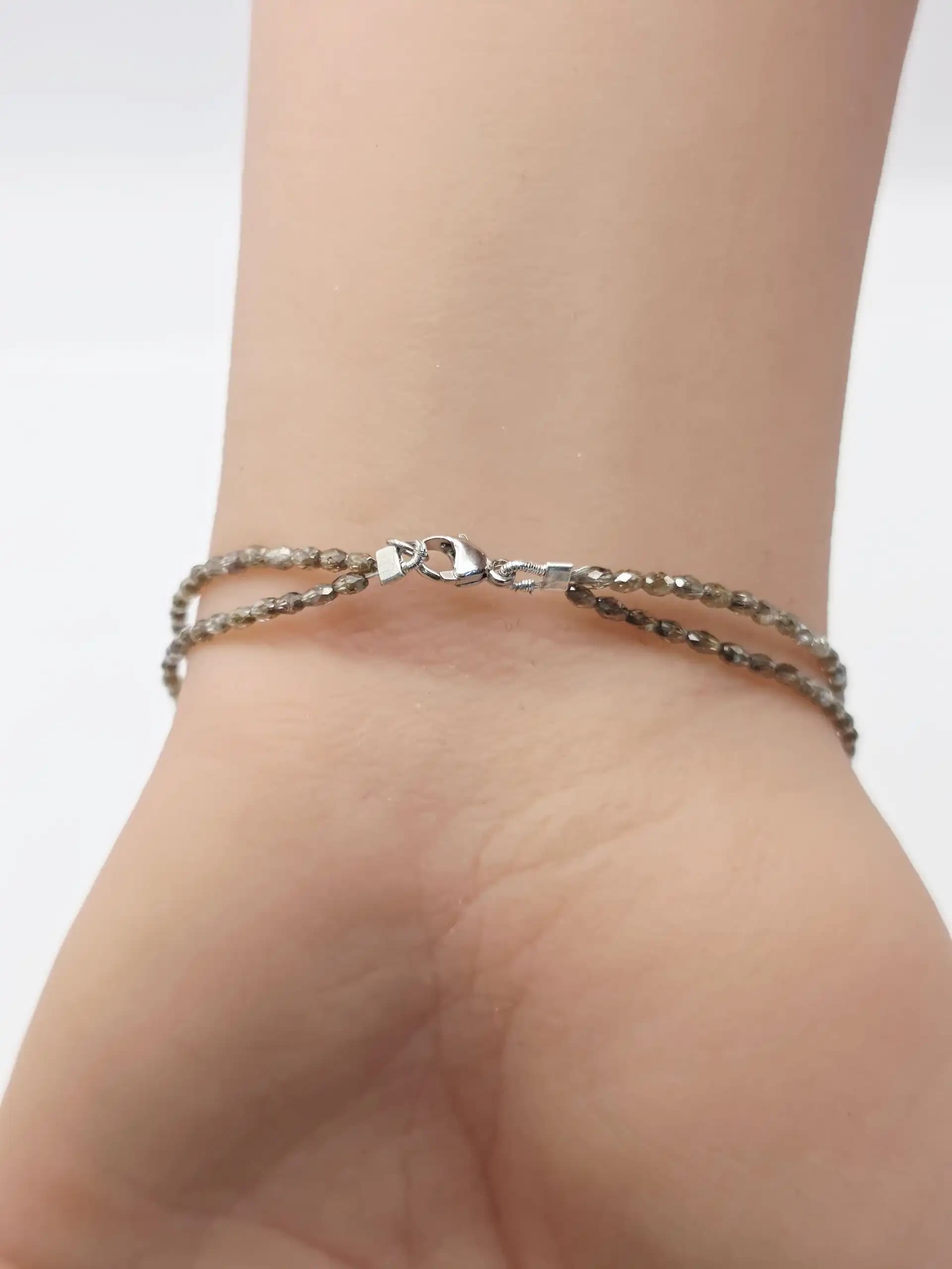 9.25 cts faceted natural champagne diamond double row bracelet in 14K white gold