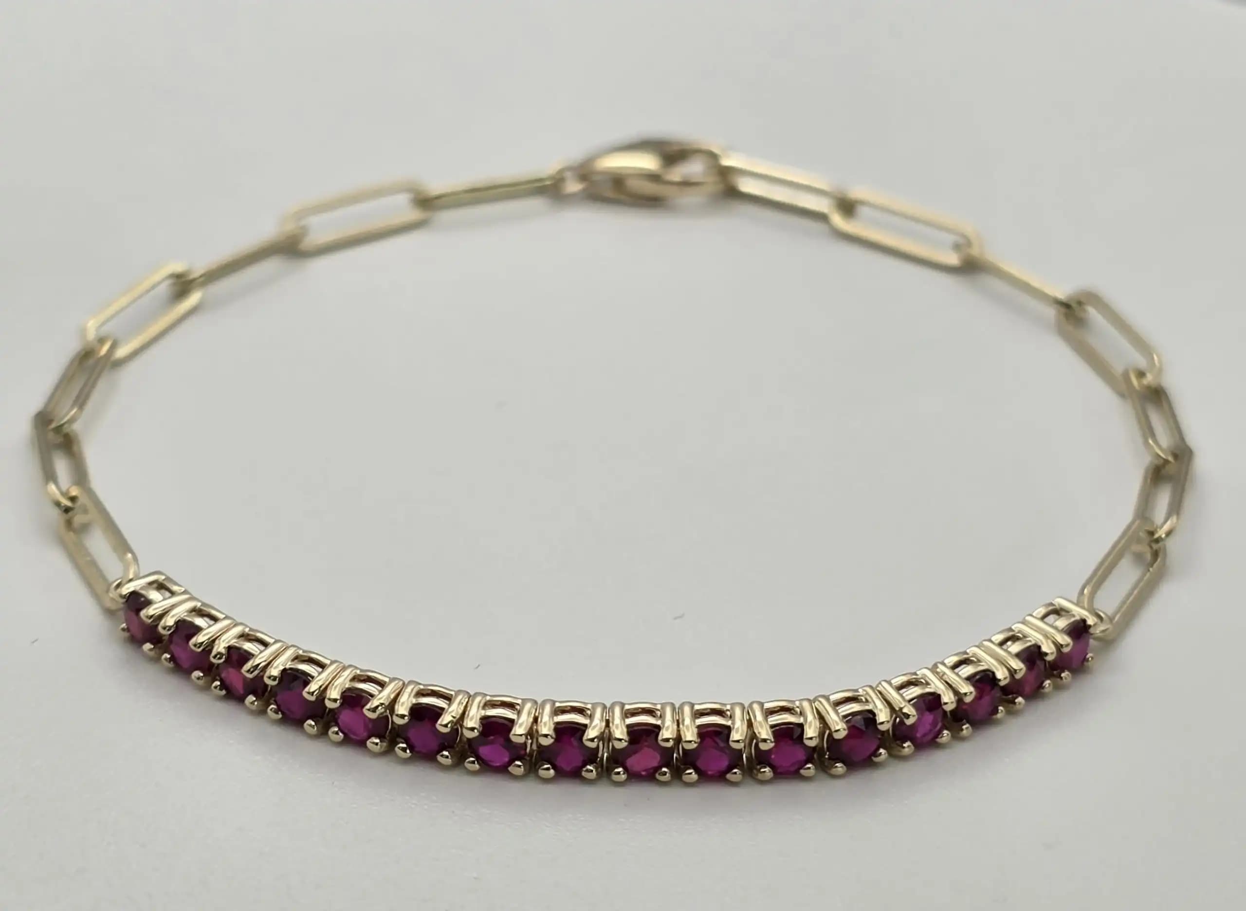 1.60 cts round natural ruby tennis bracelet in 14K yellow gold