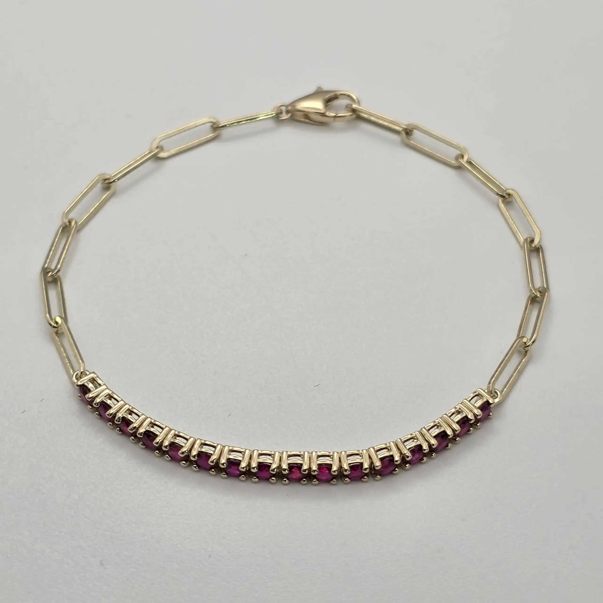 1.60 cts round natural ruby tennis bracelet in 14K yellow gold