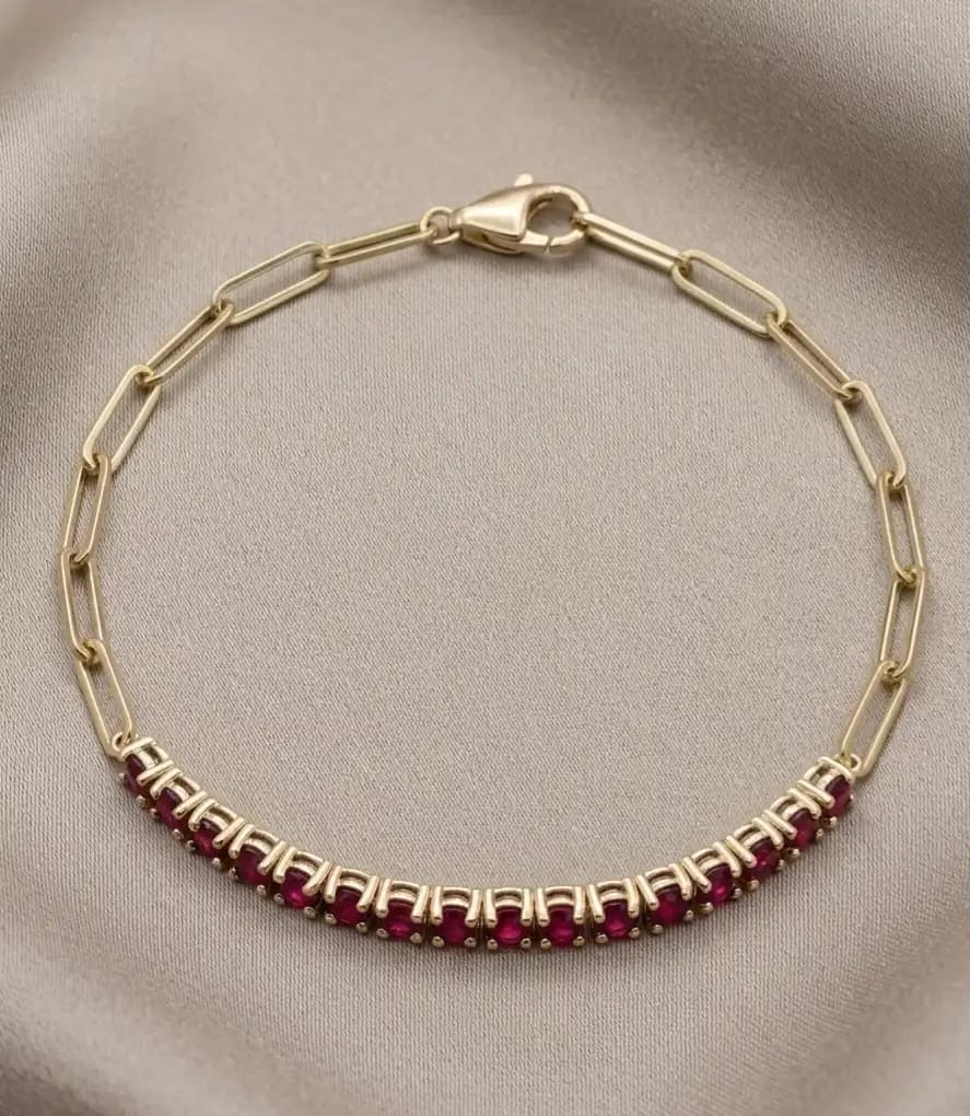1.60 cts round natural ruby tennis bracelet in 14K yellow gold