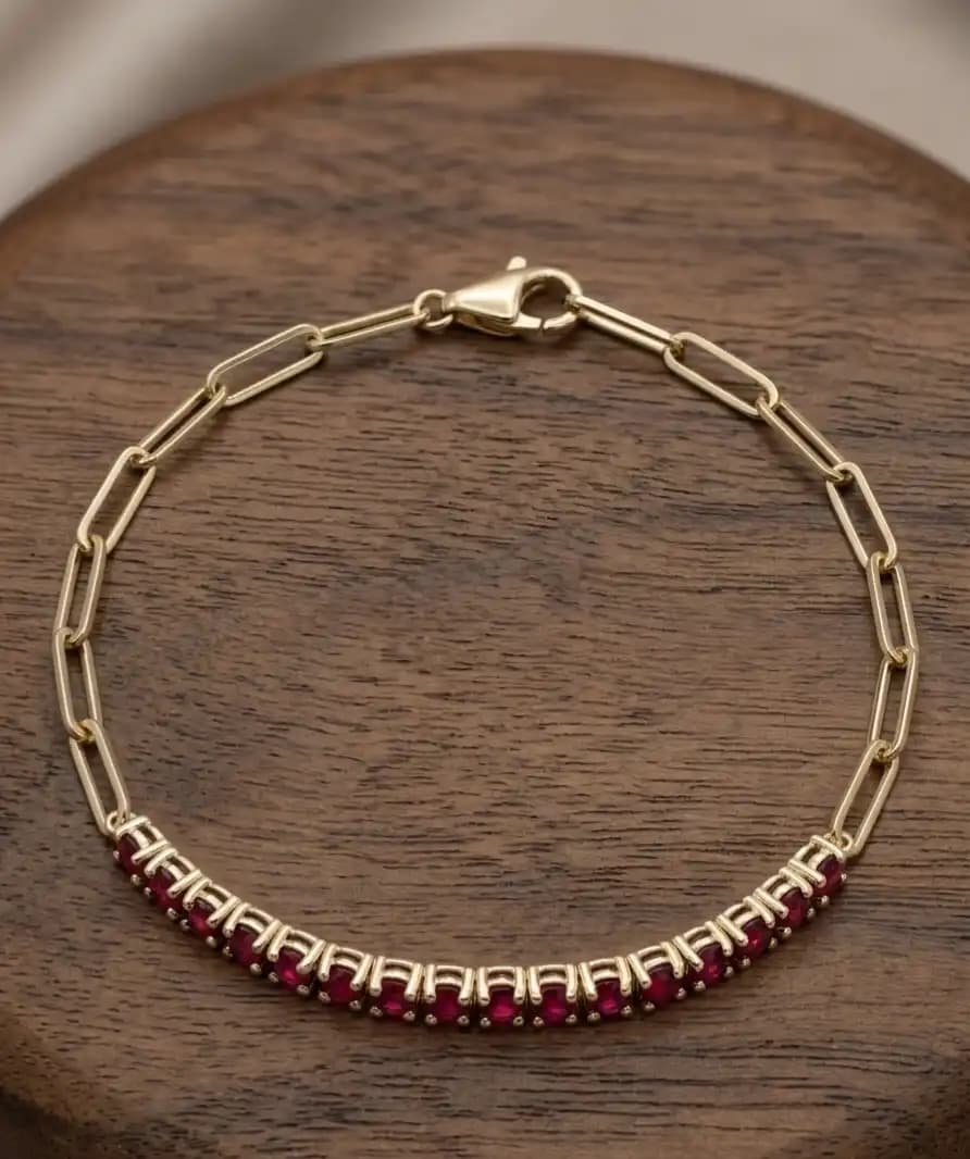 1.60 cts round natural ruby tennis bracelet in 14K yellow gold