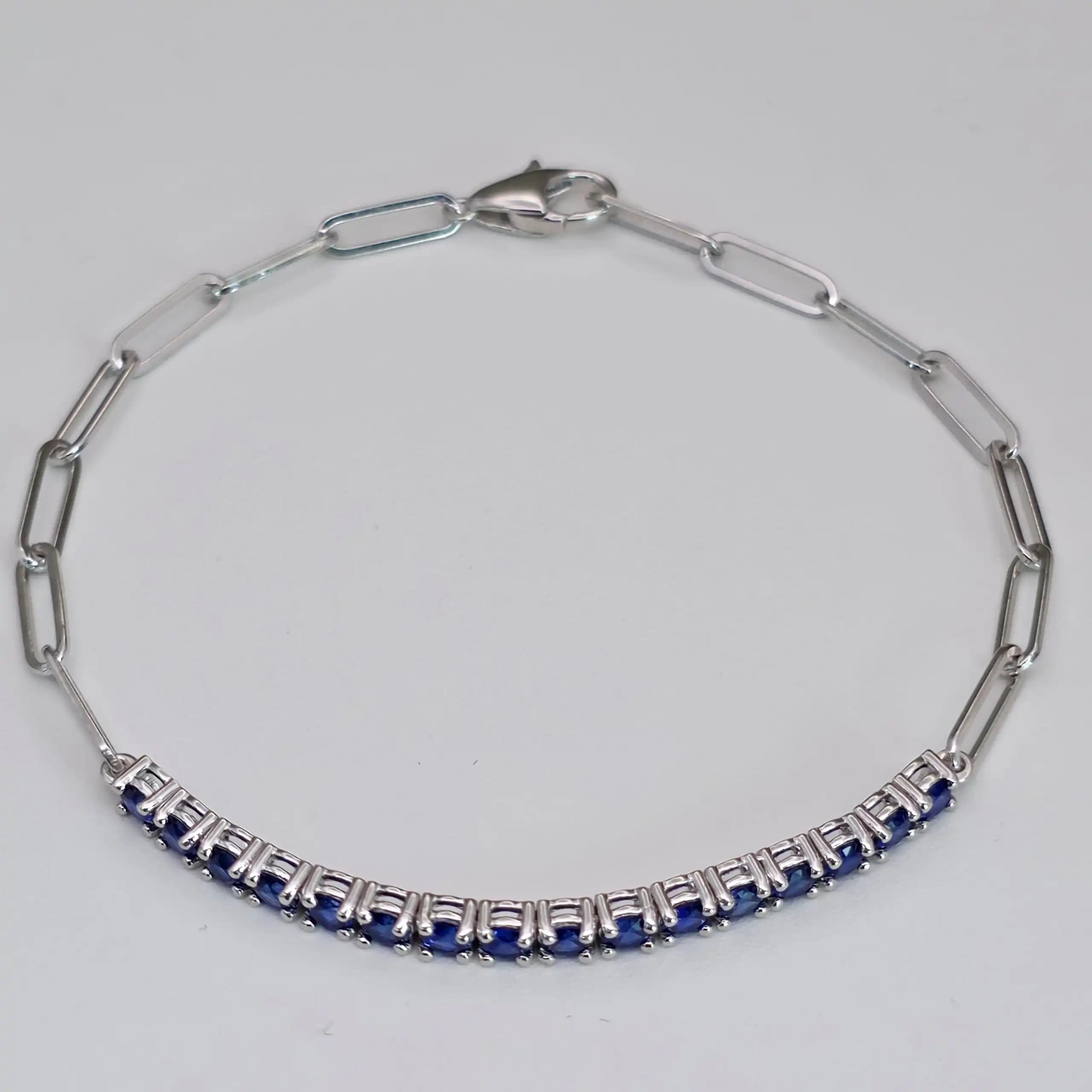 1.64 cts Round natural blue sapphire tennis bracelet in 14K white gold