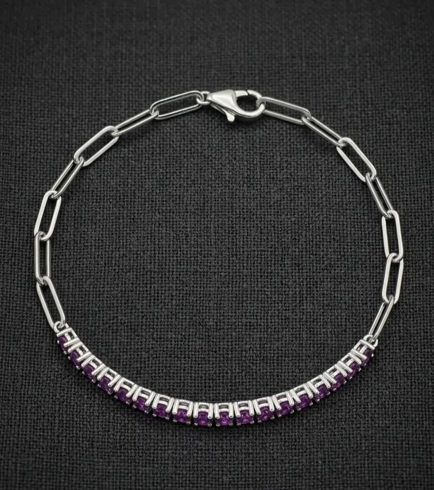 1.20 cts round natural pink sapphire bar bracelet in 14K white gold