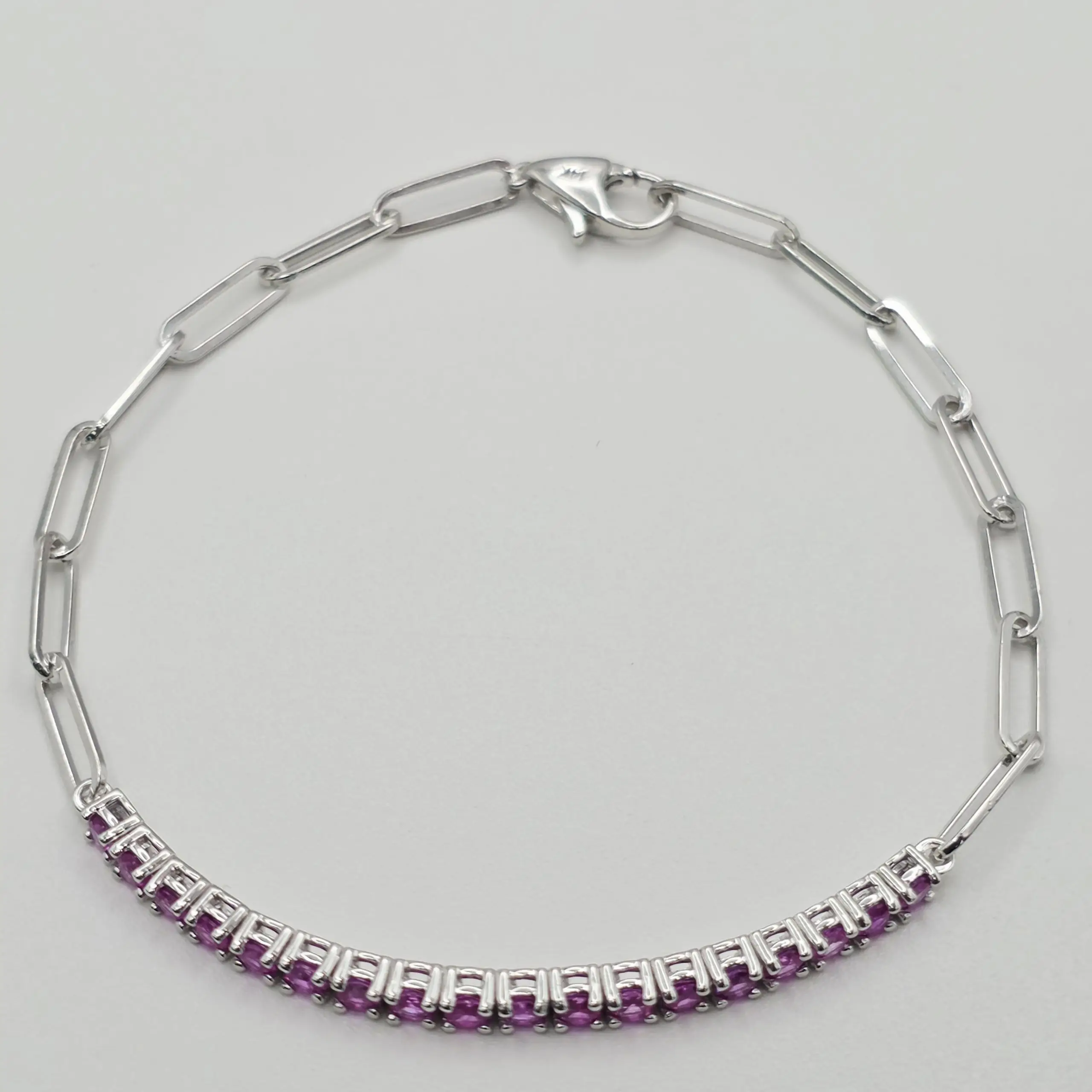 1.20 cts round natural pink sapphire bar bracelet in 14K white gold
