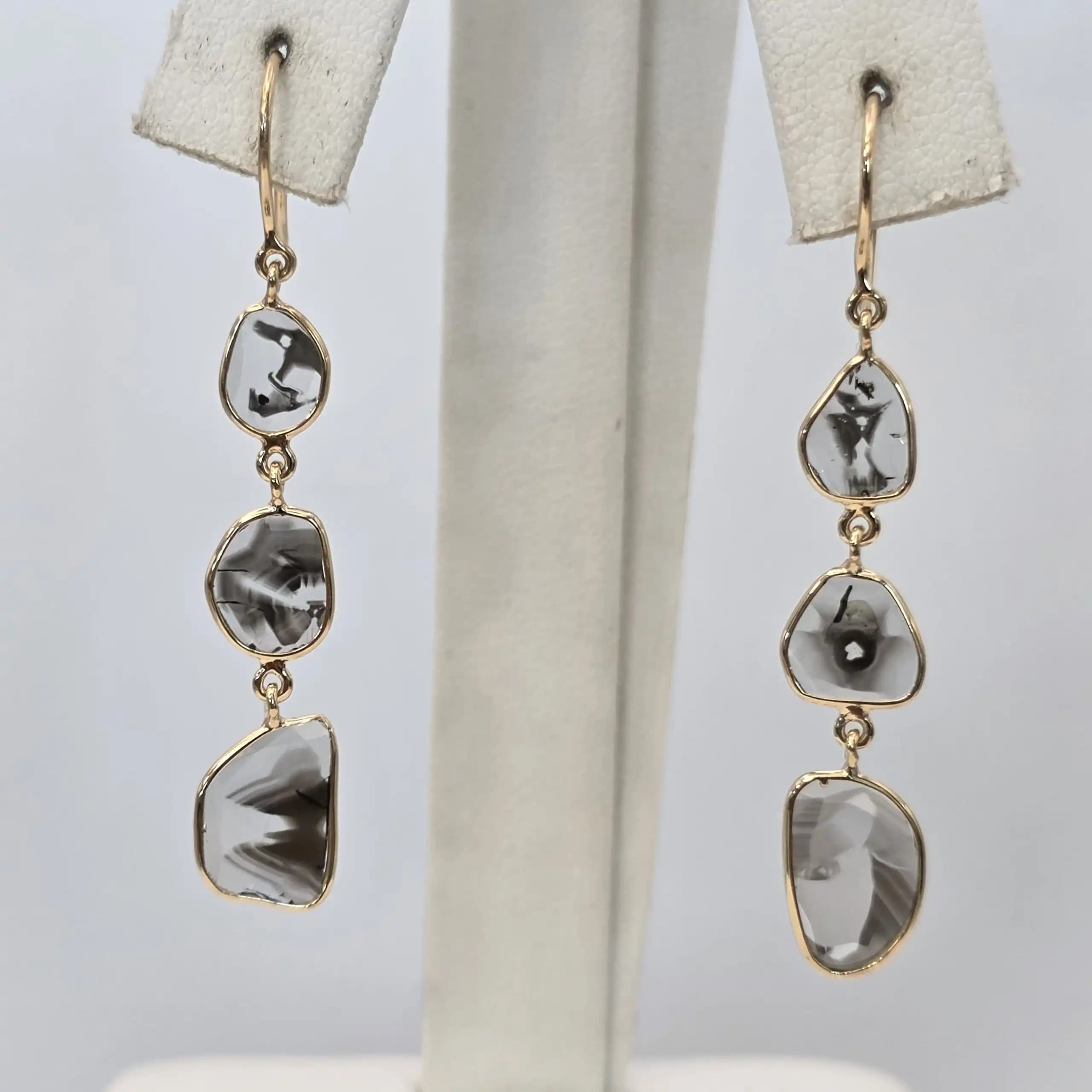 1.70 cts natural diamond slice drop earrings in 14K yellow gold