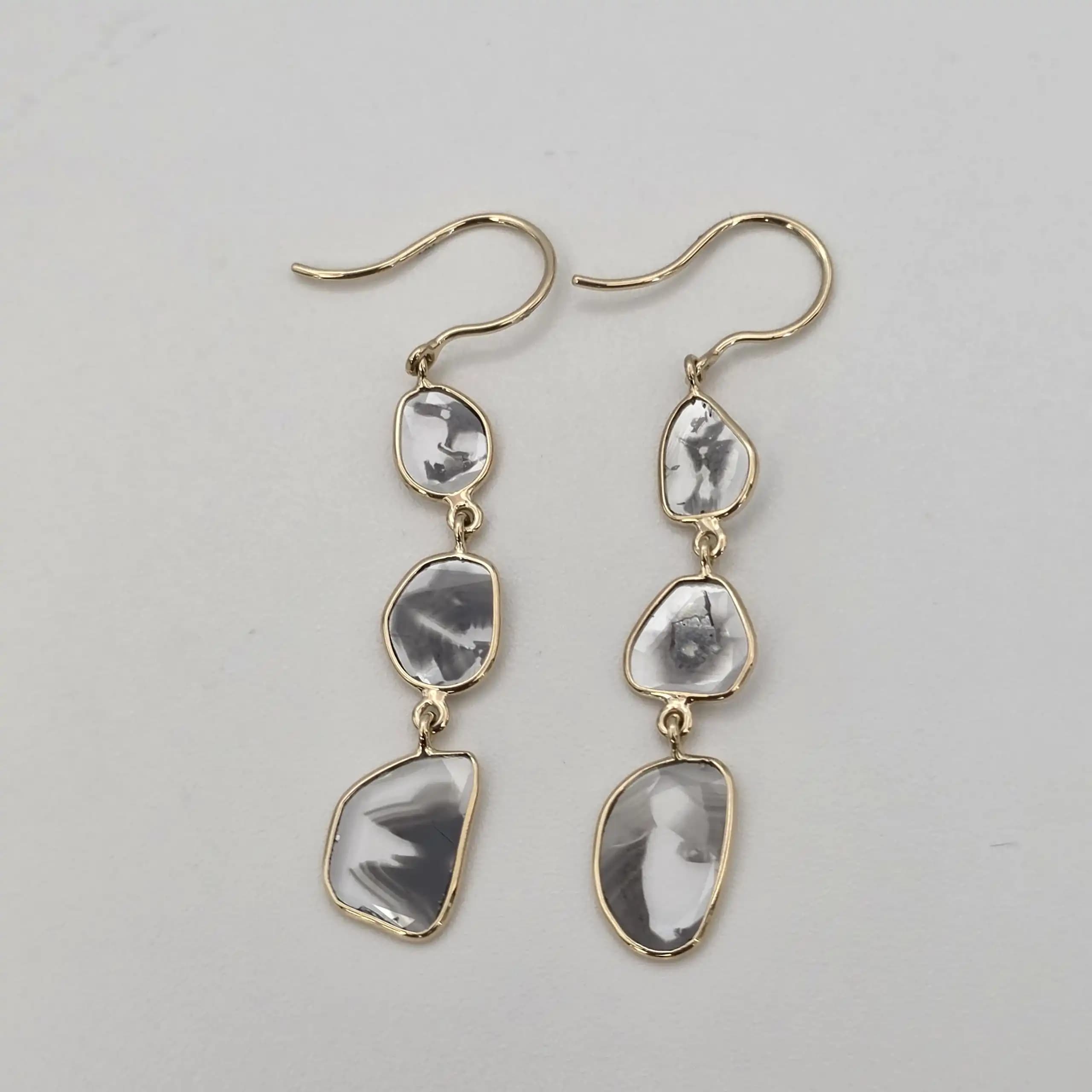 1.70 cts natural diamond slice drop earrings in 14K yellow gold