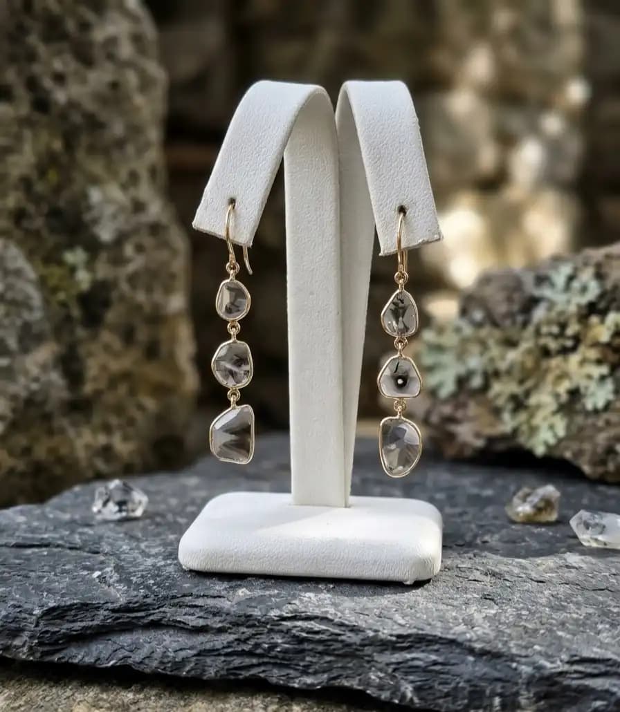 1.70 cts natural diamond slice drop earrings in 14K yellow gold