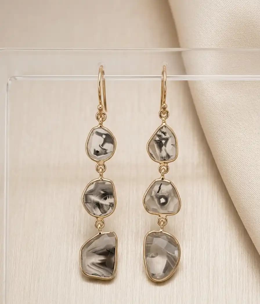 1.70 cts natural diamond slice drop earrings in 14K yellow gold
