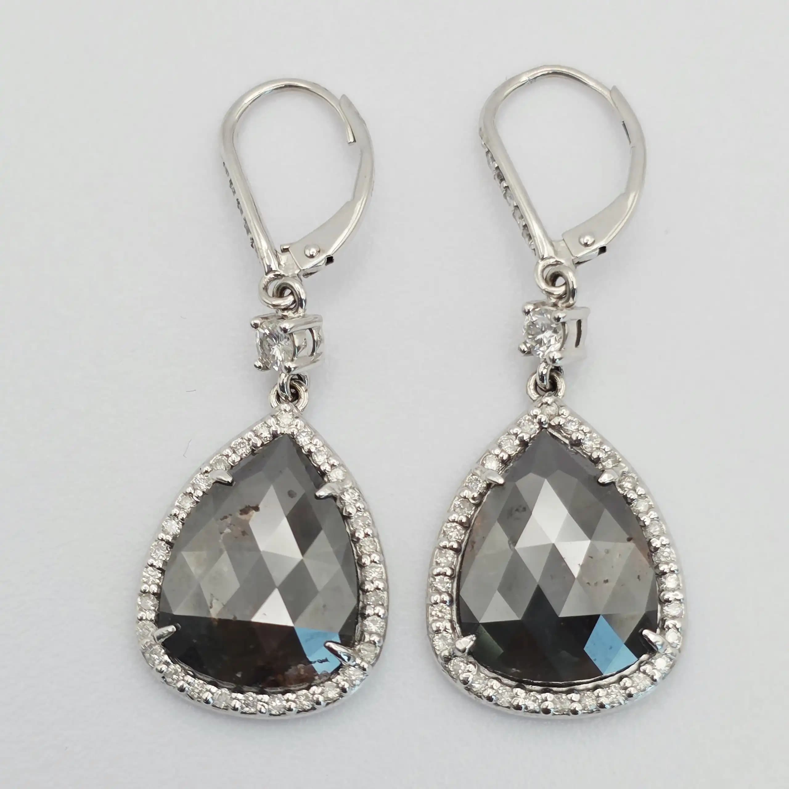 8.16 cts pear rose cut natural diamond halo drop earrings in 14K white gold