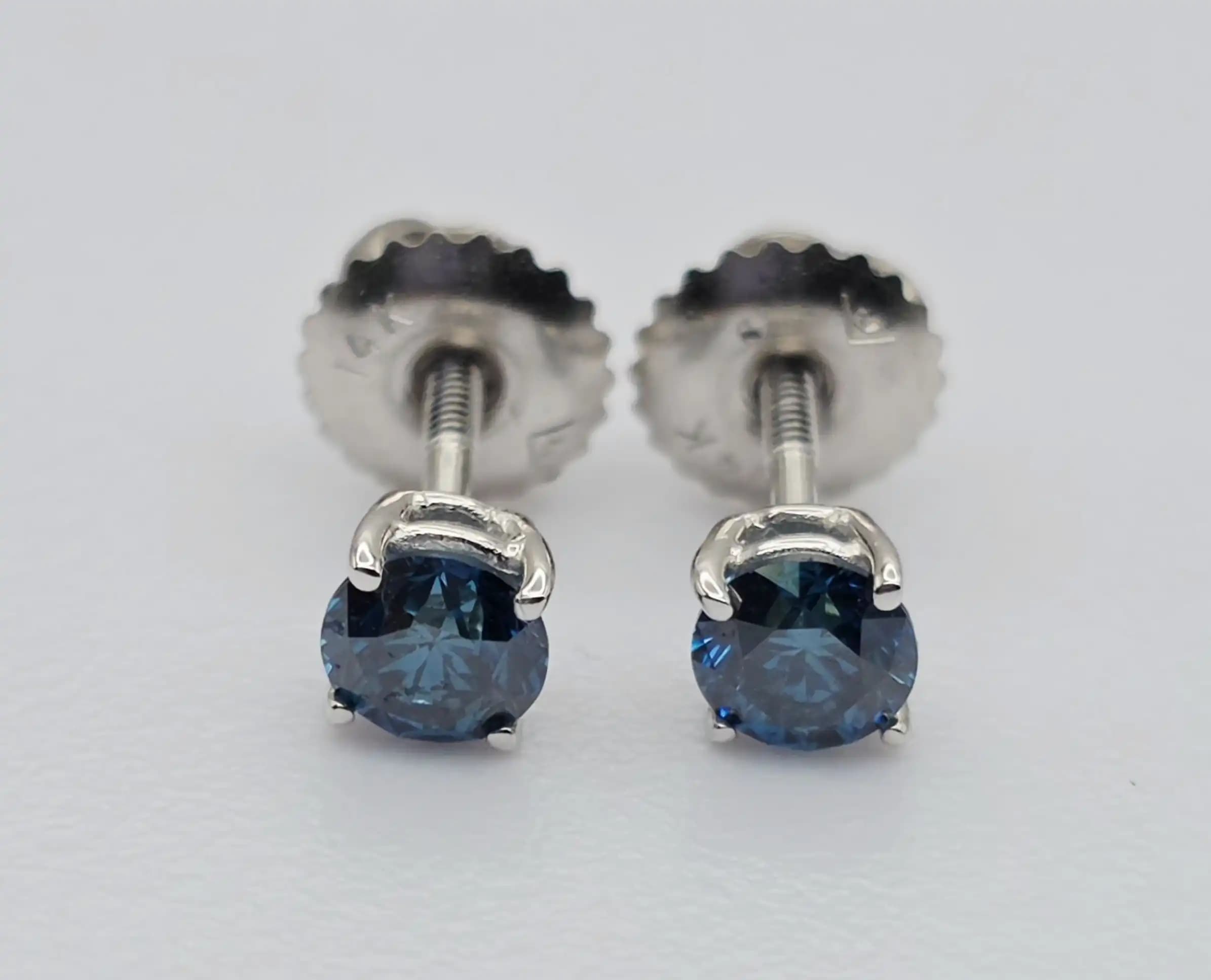 Blue Diamond Stud Earrings with Secure Screw Back