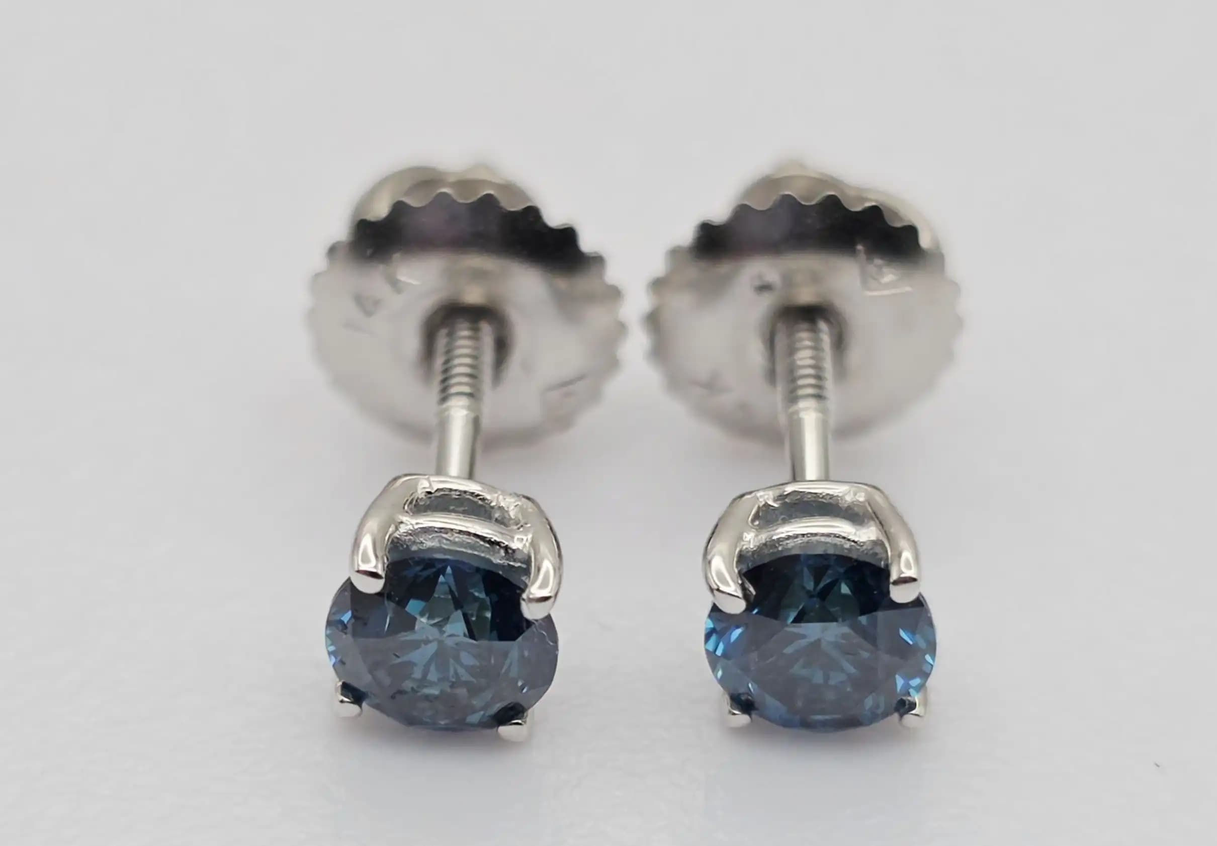 Blue Diamond Stud Earrings with Secure Screw Back