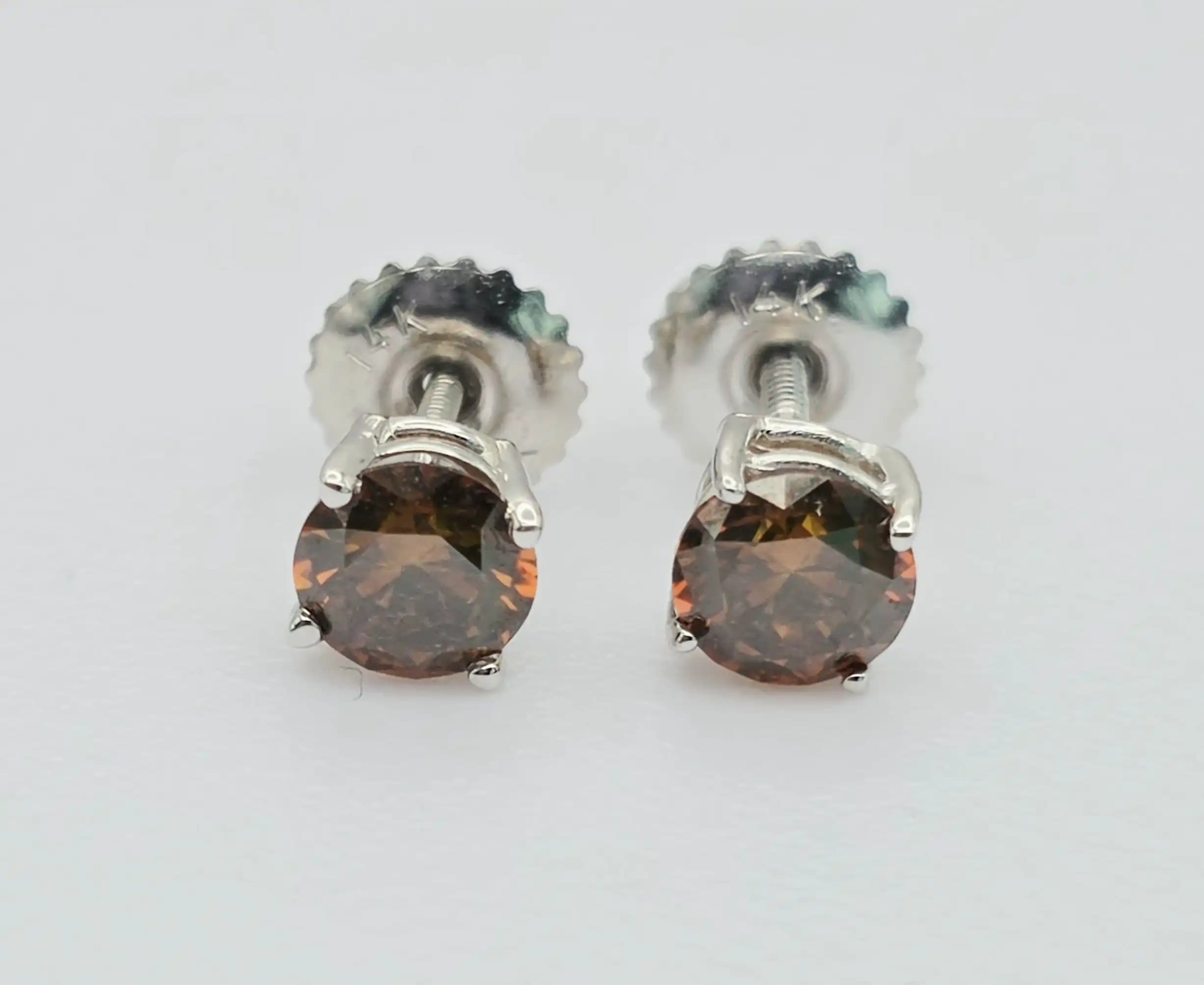 Red Diamond Stud Earrings with Secure Screw Back