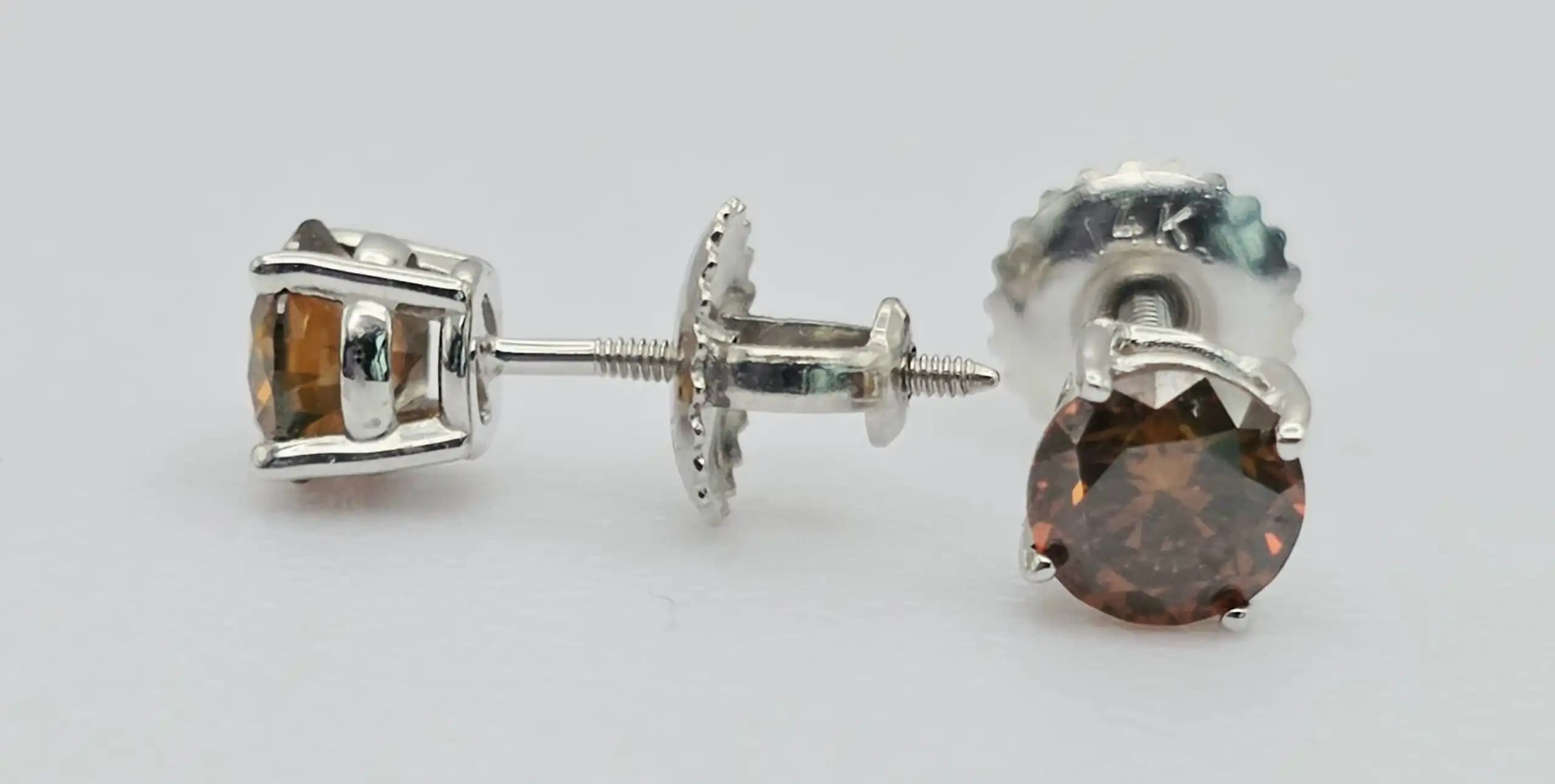 Red Diamond Stud Earrings with Secure Screw Back