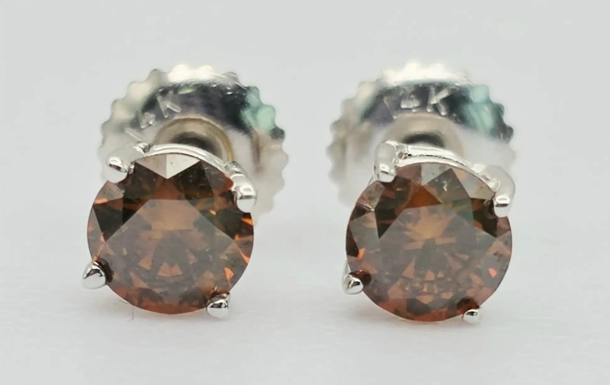 Red Diamond Stud Earrings with Secure Screw Back