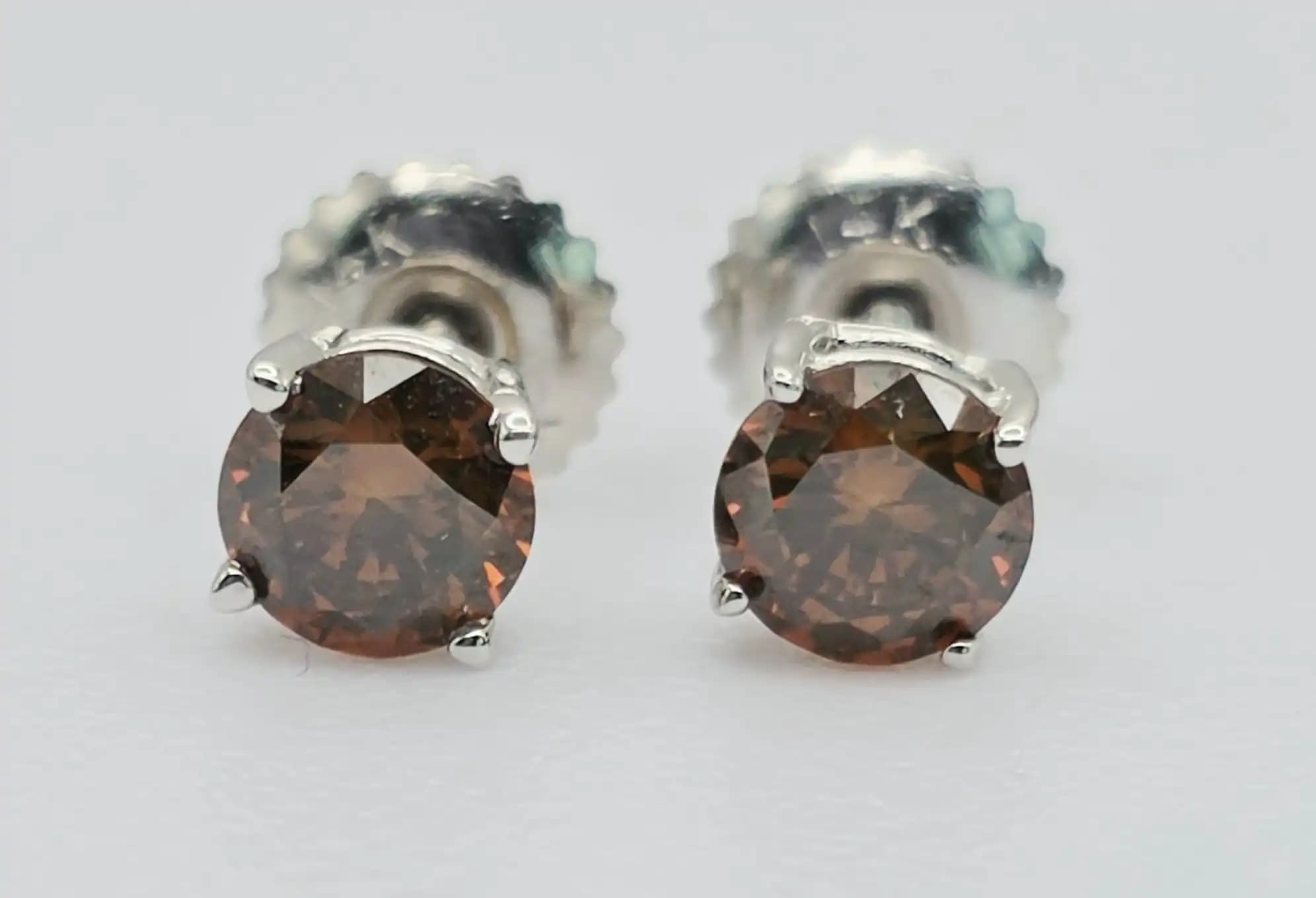 Red Diamond Stud Earrings with Secure Screw Back