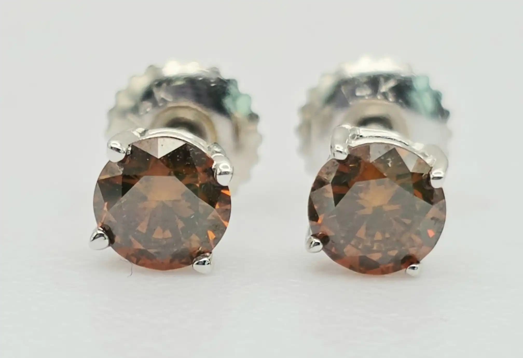 Red Diamond Stud Earrings with Secure Screw Back