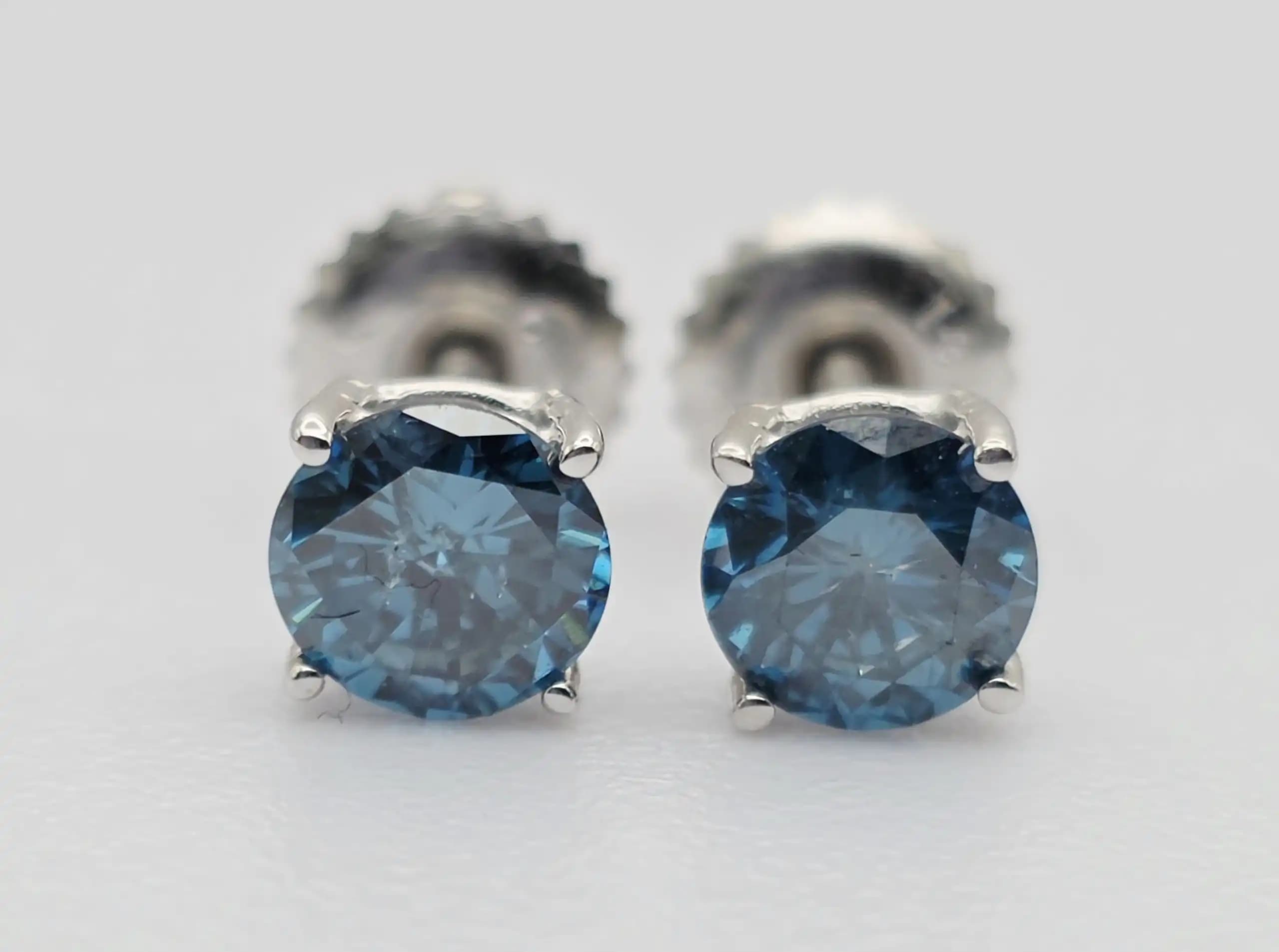 Blue Diamond Stud Earrings with Secure Screw Back