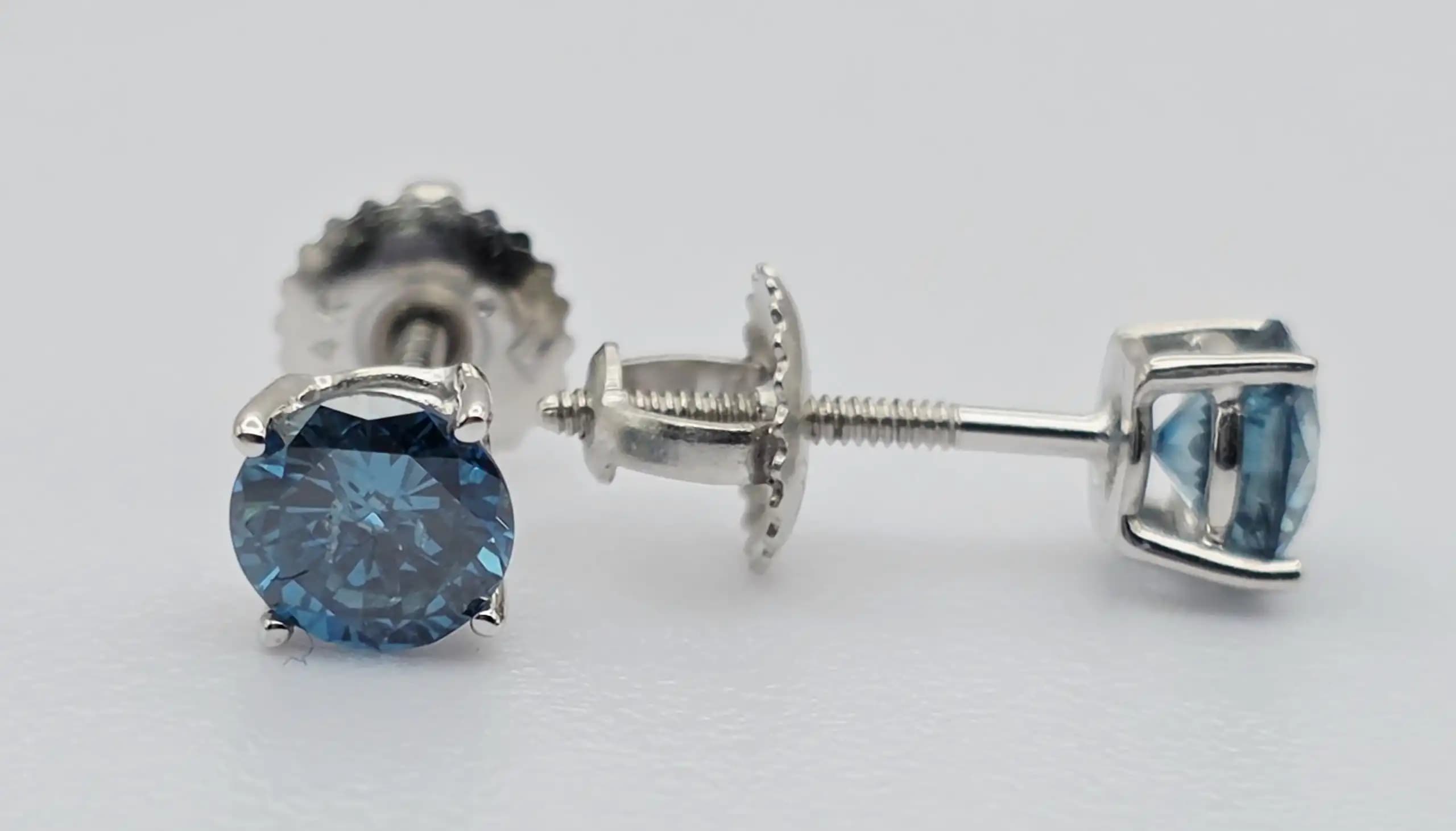 Blue Diamond Stud Earrings with Secure Screw Back
