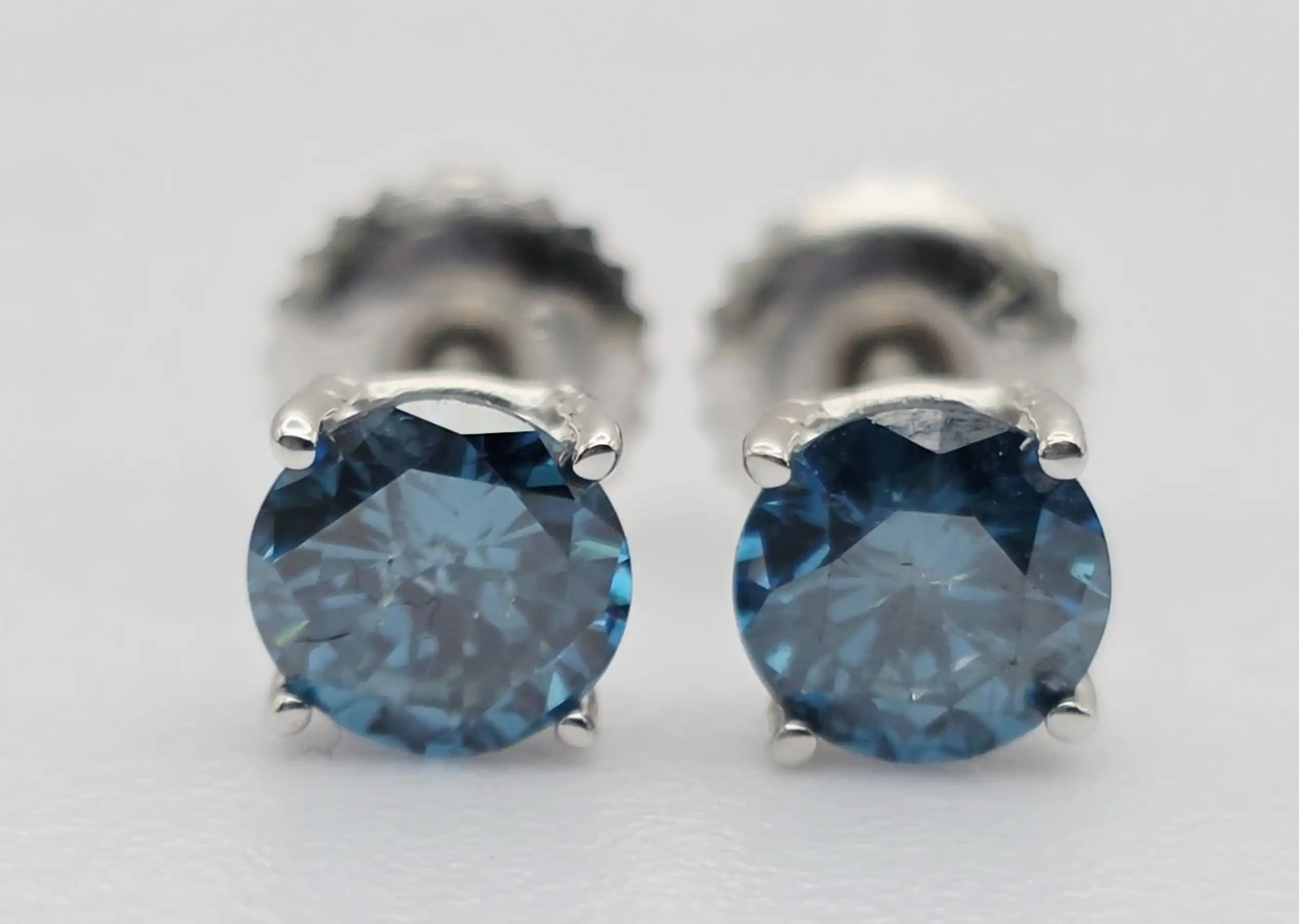 Blue Diamond Stud Earrings with Secure Screw Back