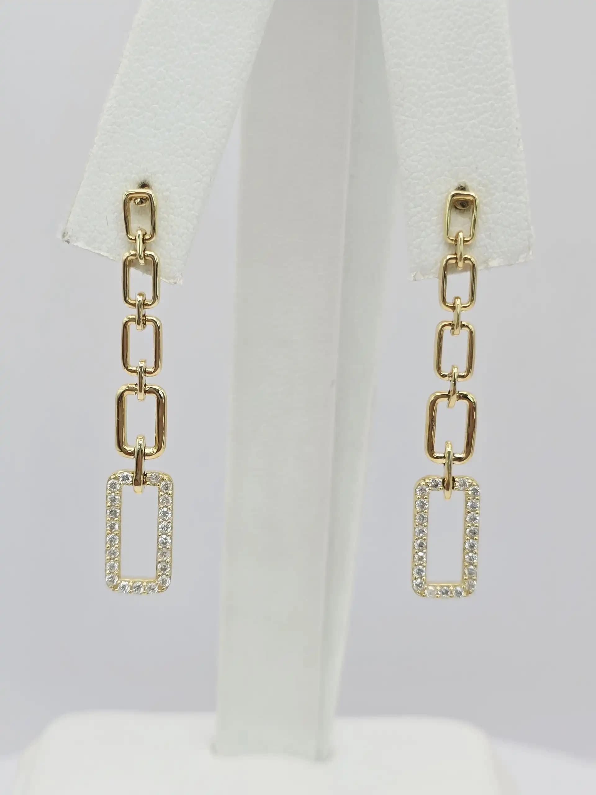 Diamond Paperclip Link Drop Earring with pushback Lock