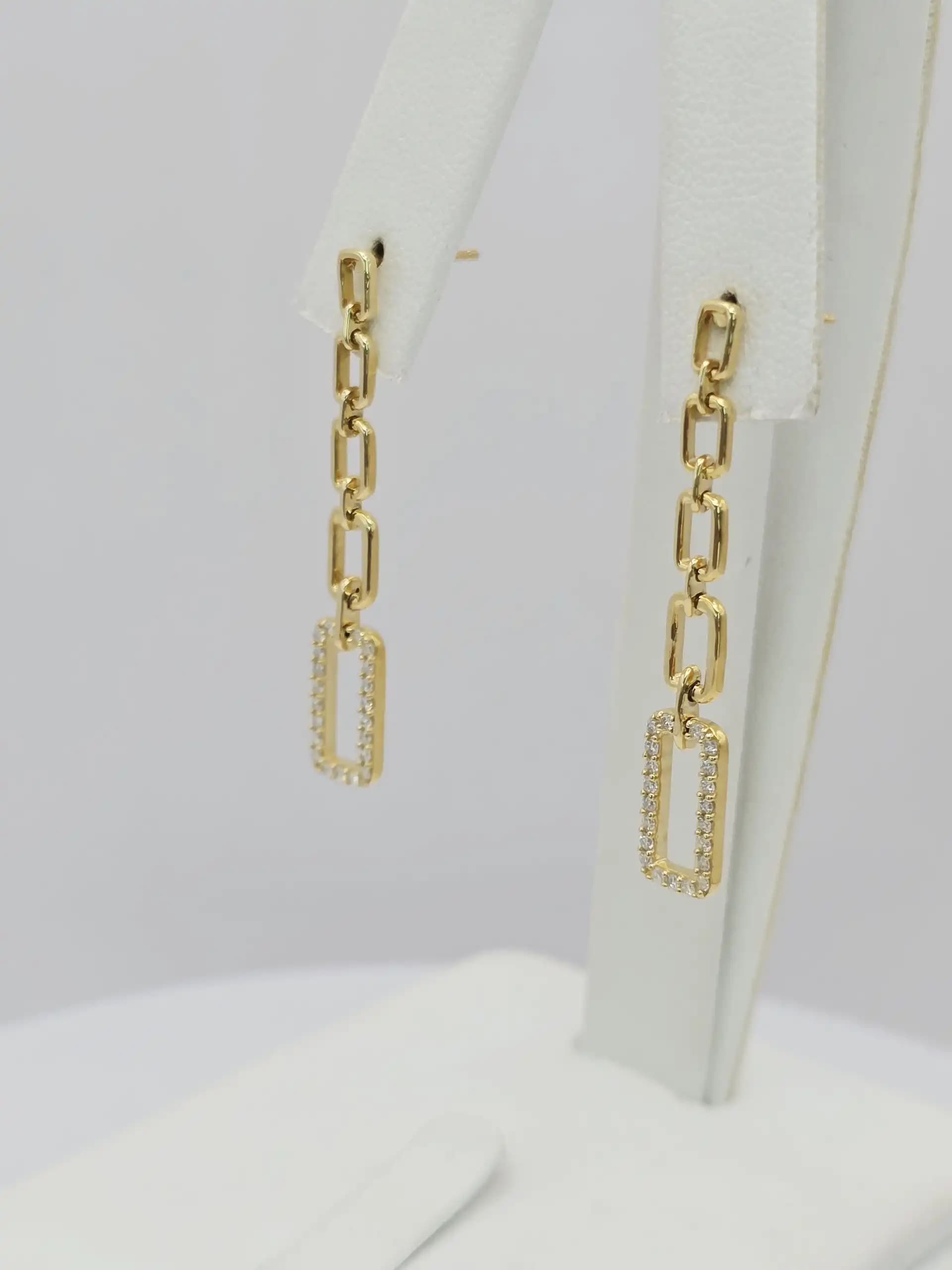 Diamond Paperclip Link Drop Earring with pushback Lock