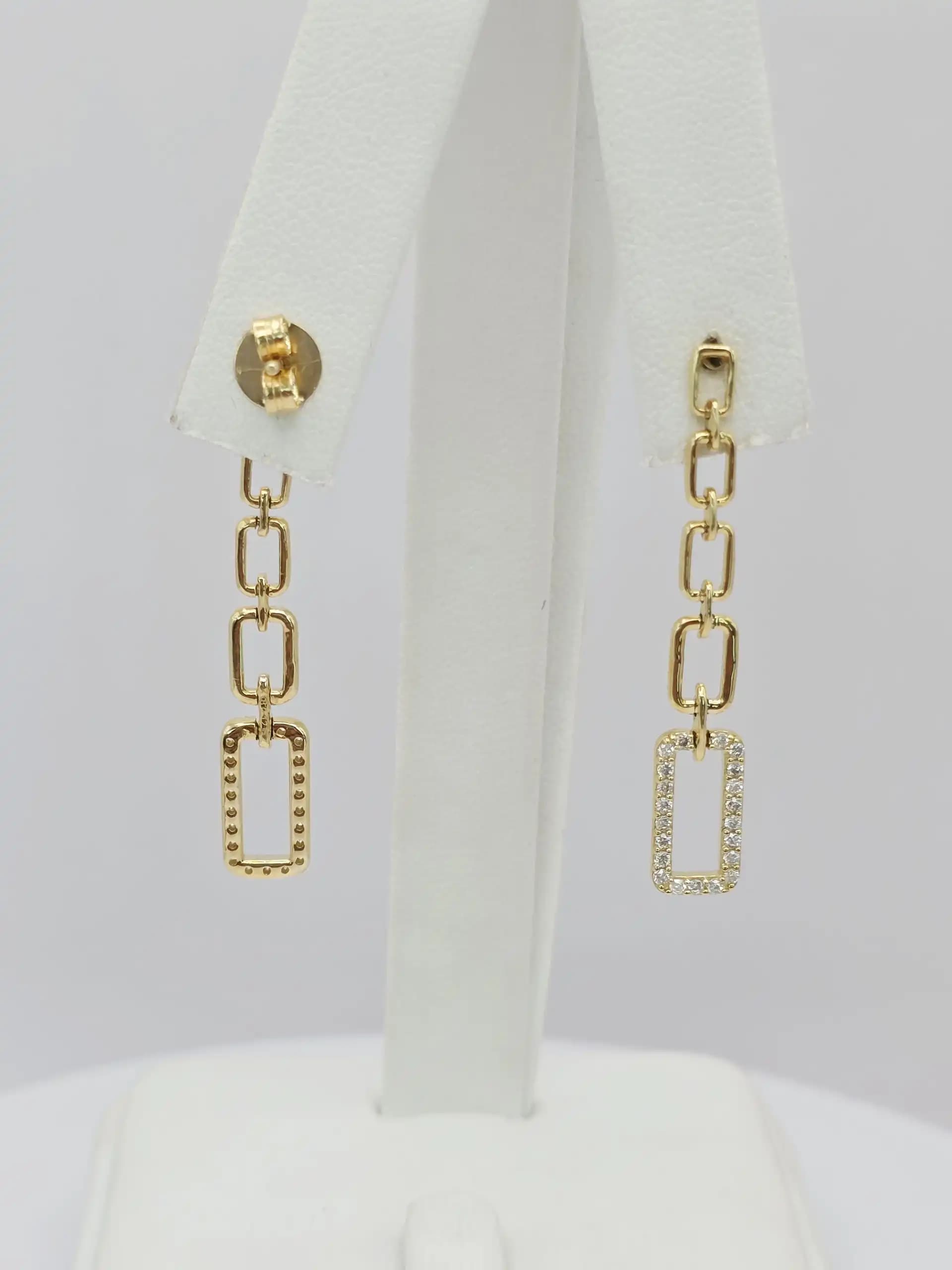 Diamond Paperclip Link Drop Earring with pushback Lock