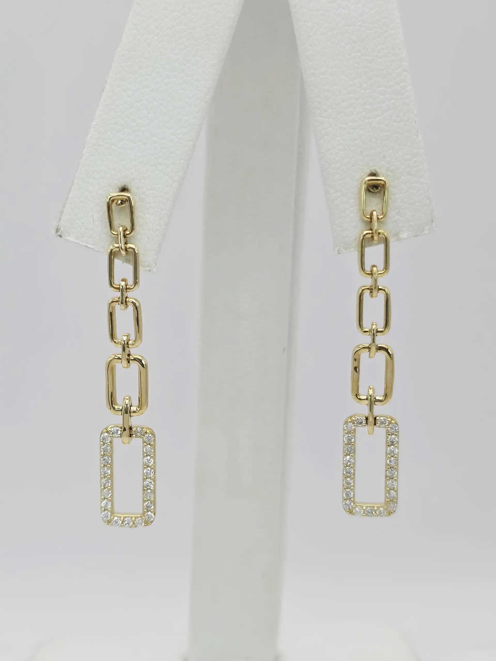 Diamond Paperclip Link Drop Earring with pushback Lock