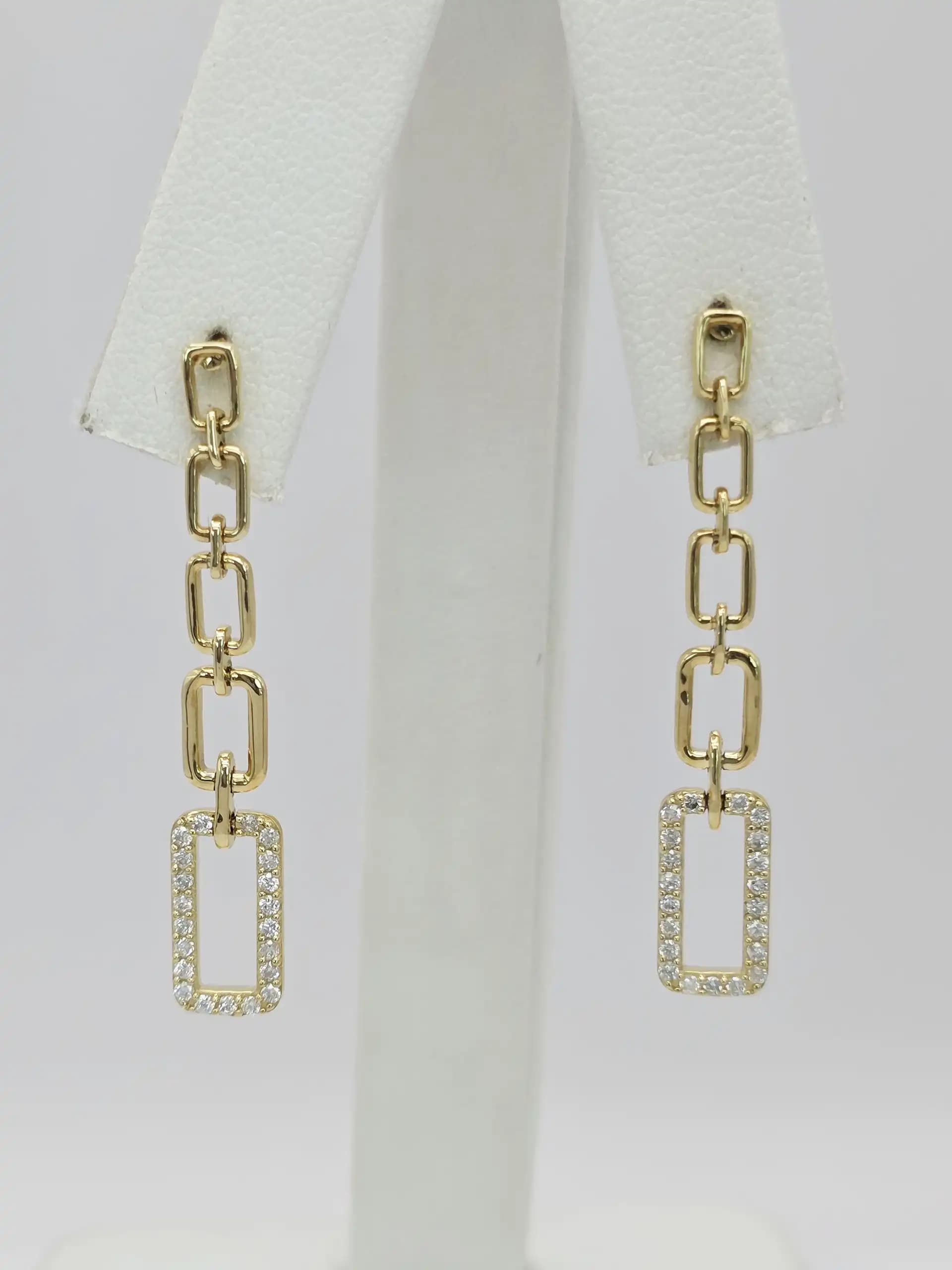 Diamond Paperclip Link Drop Earring with pushback Lock
